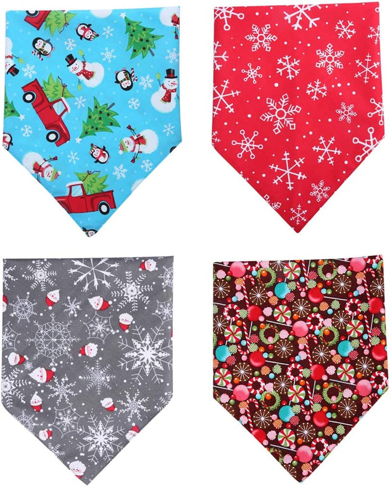 4 Pack Christmas Dog Bandana Reversible Triangle Bibs Scarf Accessories for Dogs Cats Pets Animals & Pet Supplies > Pet Supplies > Dog Supplies > Dog Apparel KZHAREEN   