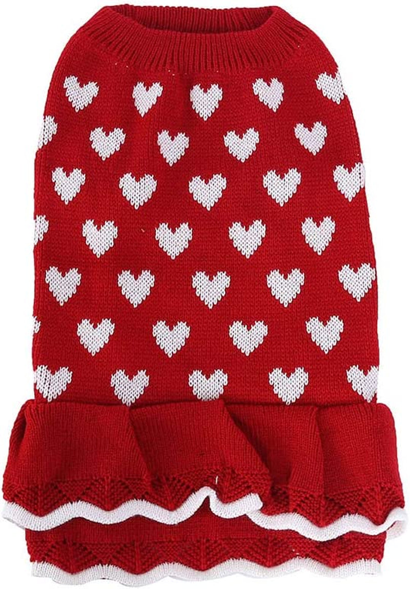 Dofyou Small Dog Sweater Dress Pet Sweaters Knitwear Girl Red Winter Warm Dog Princess Dress (L) Animals & Pet Supplies > Pet Supplies > Dog Supplies > Dog Apparel Dofyou XL  