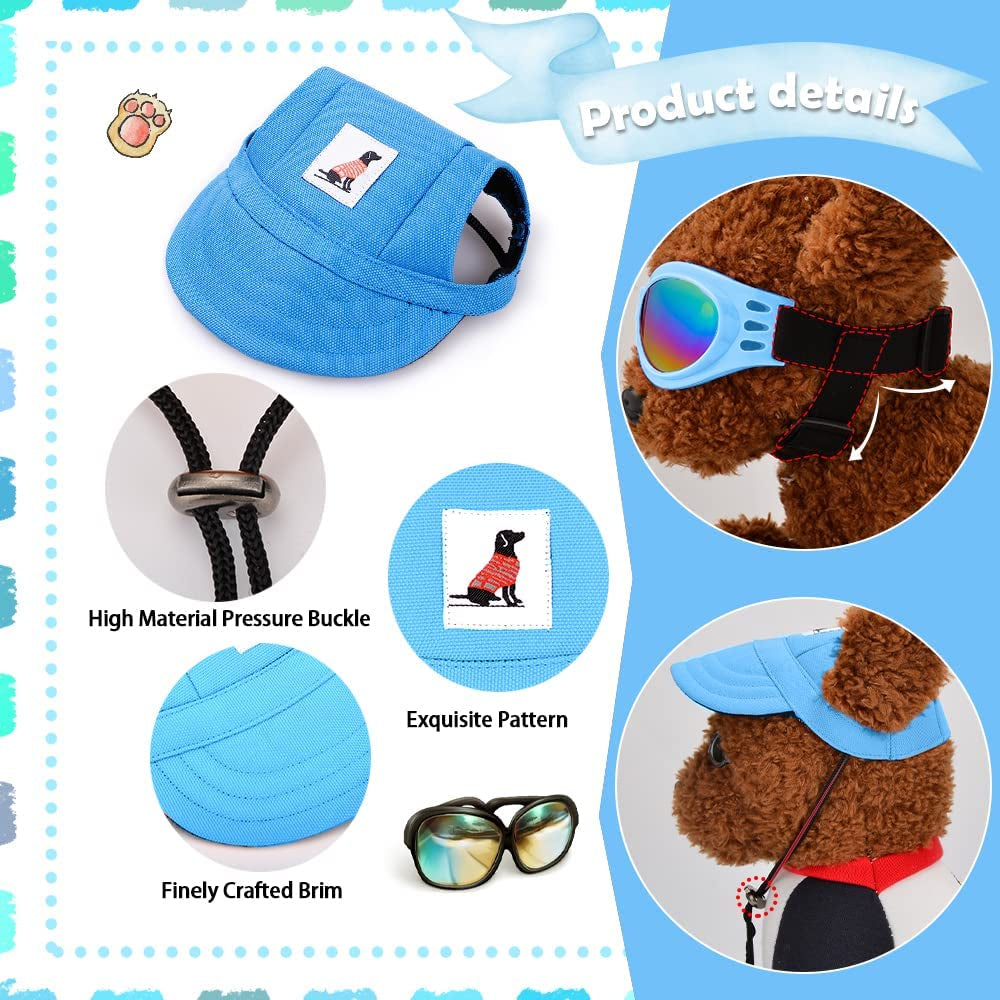 Sebaoyu Dog Hat and Sunglasses Summer Dog Baseball Cap Pet Puppy Visor Hats Sunbonnet Outfit with Ear Holes Doggy Cat Goggles for Small Medium Breed (Sky Blue, Small) Animals & Pet Supplies > Pet Supplies > Dog Supplies > Dog Apparel Sebaoyu   