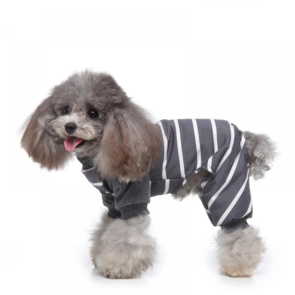 Lemetow Cotton Stripe Pets Dogs 4 Legged Pajamas Homewear Puppy Apparel Jumpsuit Homewear All Seasons Romper Animals & Pet Supplies > Pet Supplies > Dog Supplies > Dog Apparel LEMETOW L Gray 