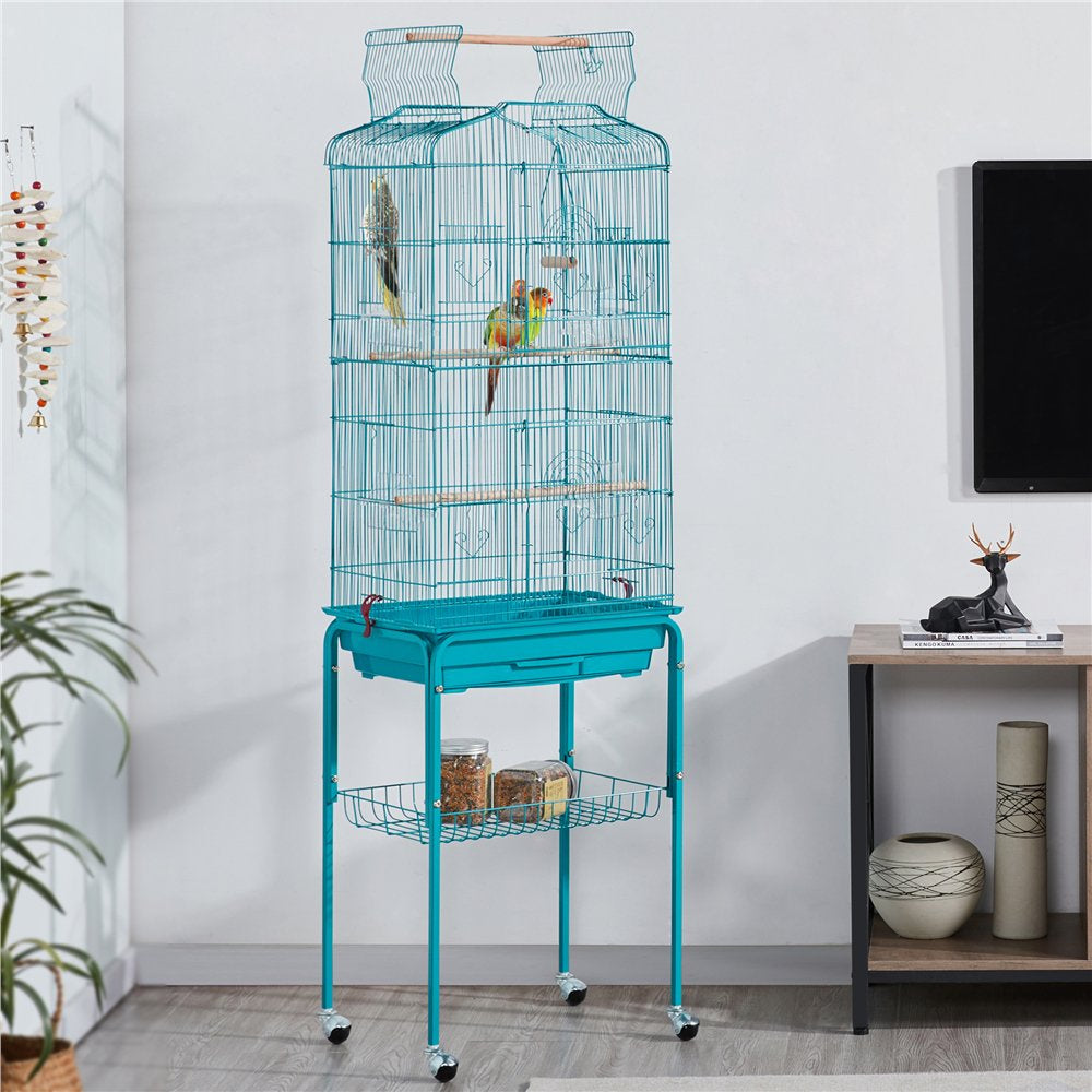 Smilemart 64" Open Top Metal Bird Cage with Detachable Rolling Stand, Teal Blue Animals & Pet Supplies > Pet Supplies > Bird Supplies > Bird Cages & Stands SmileMart   