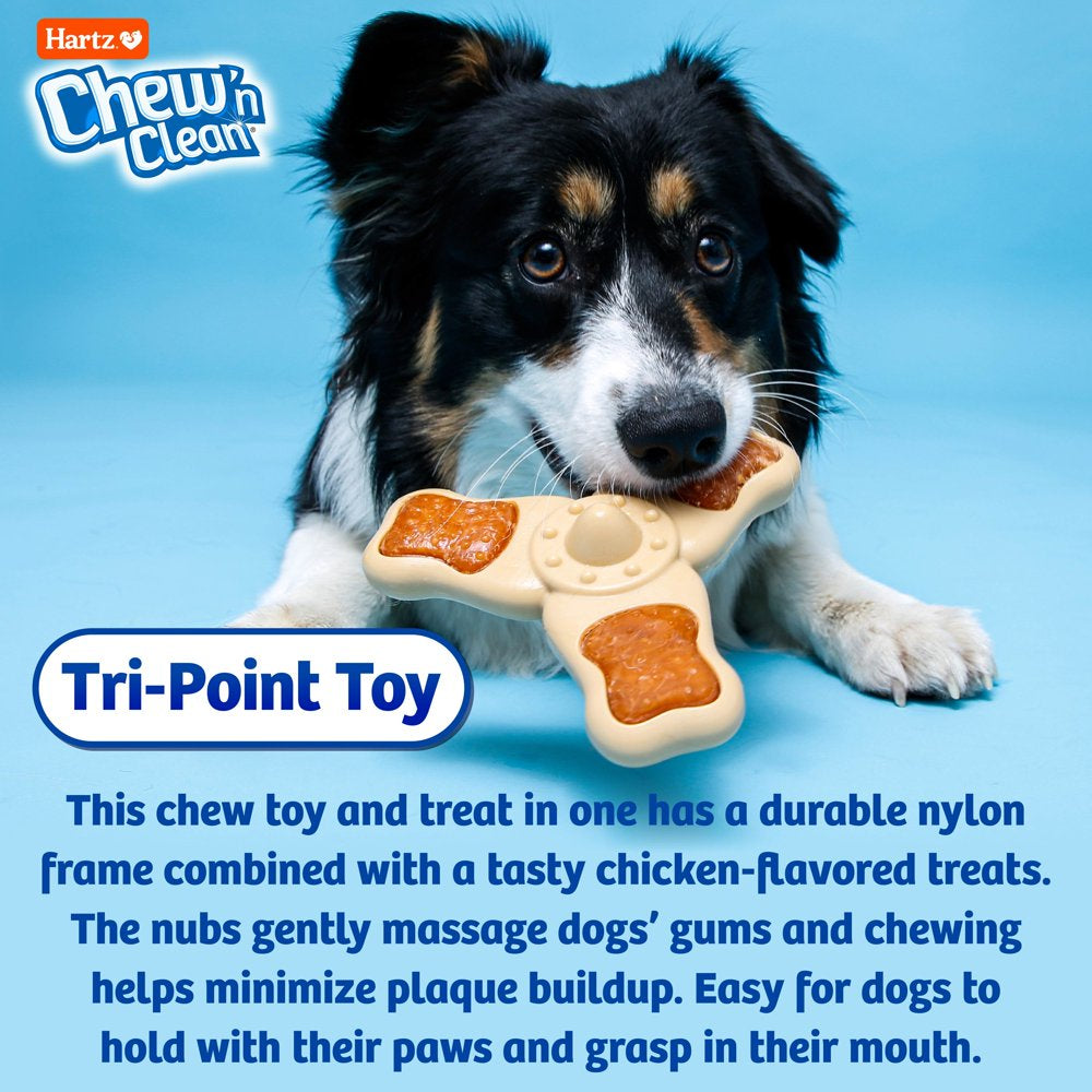 Hartz Chew ‘N Clean Tri-Point Chew Toy, Chicken Flavored Dog Toy for Moderate Chewers, Small