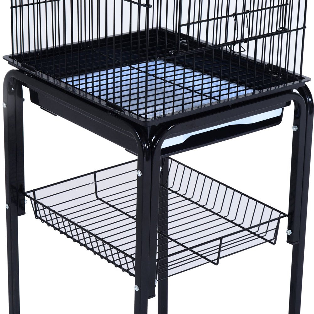 Pawhut 51" Metal Indoor Bird Cage Starter Kit with Detachable Rolling Stand, Storage Basket, and Accessories, Black Animals & Pet Supplies > Pet Supplies > Bird Supplies > Bird Cage Accessories Pawhut   