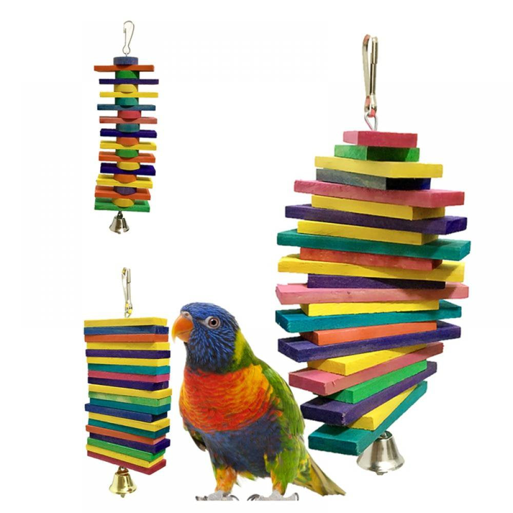 Topumt Bird Parrot Colorful Cage Hanging Chew Wooden Toys with Bell Parakeet Budgie Cockatiel Climb Animals & Pet Supplies > Pet Supplies > Bird Supplies > Bird Toys Topumt   