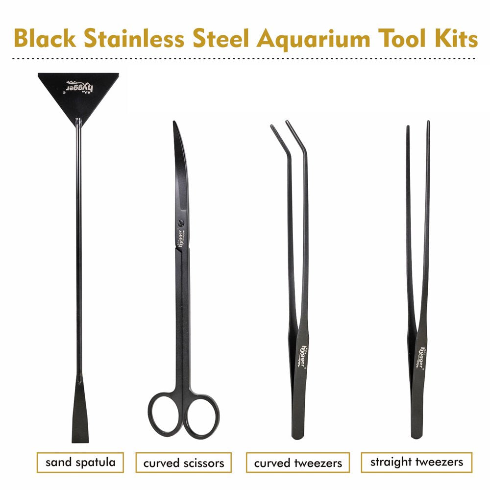 Hygger Aquarium Aquascape Tools - 4 in 1 Black Stainless Steel Aquatic Plant Tweezers Scissors Spatula Bonsai Set Algae Scrapers Cleaning Kits for Fish Tank Starters Kit Animals & Pet Supplies > Pet Supplies > Fish Supplies > Aquarium Cleaning Supplies hygger   