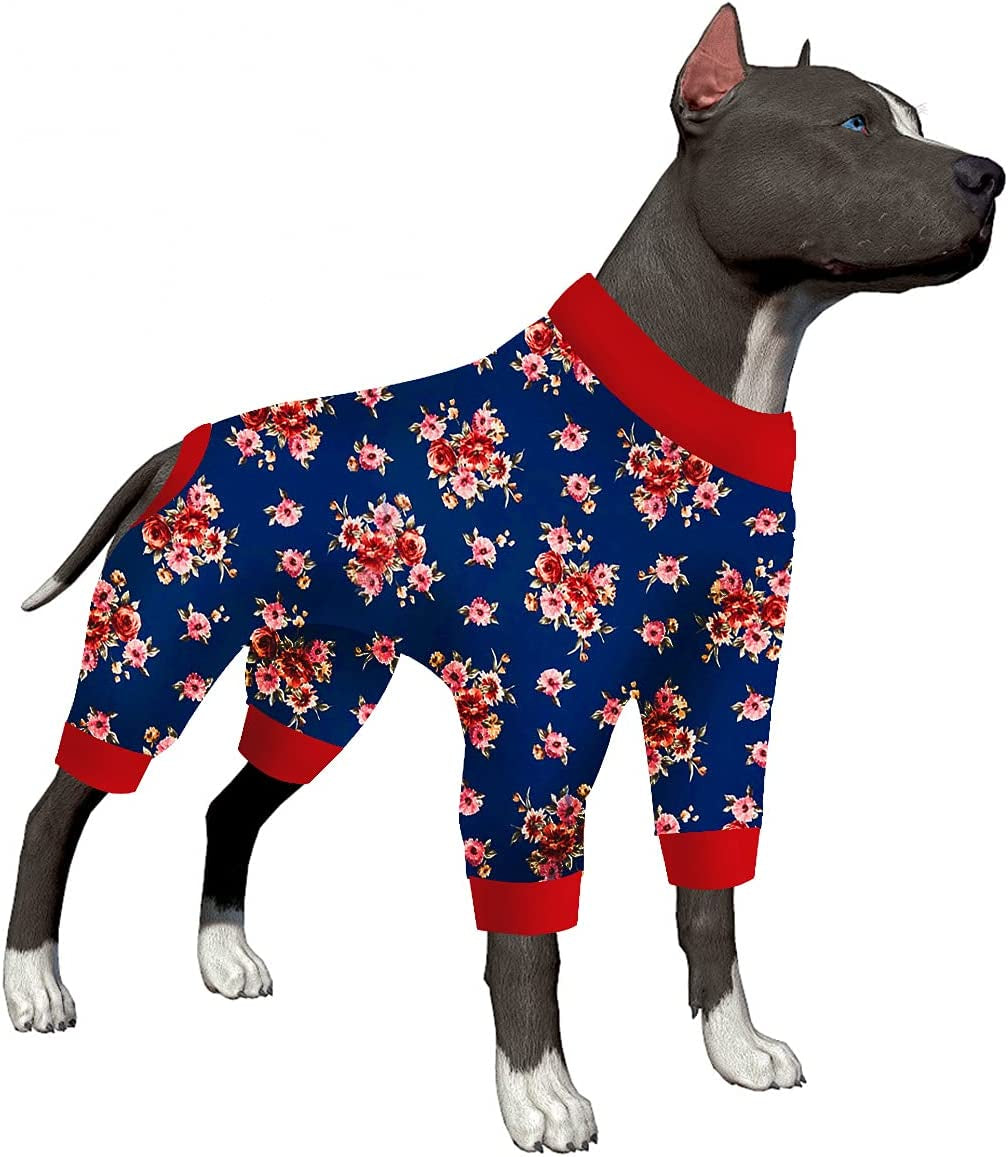Lovinpet Pitbull Dog Pajamas, Large Dog Onesies for Surgery/Wound Care, Lightweight Stretchy Knit Fabric, Dinosaur Jungle Red Print Dog Pj'S UV Protection, Pet Anxiety Relief, Dog Costume/Xl Animals & Pet Supplies > Pet Supplies > Dog Supplies > Dog Apparel LovinPet Bubble Blue XXX-Large 