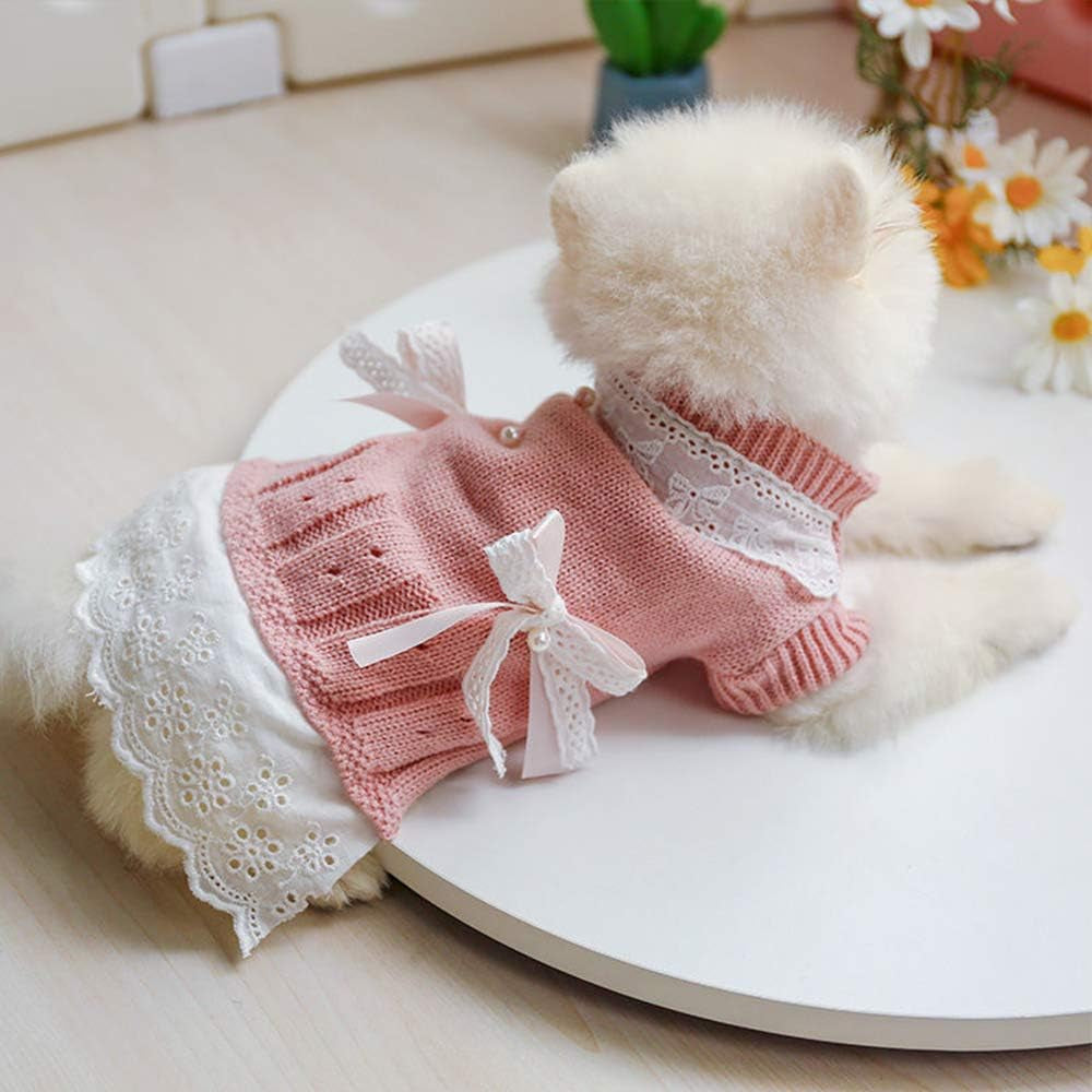 Babyoung Girl Dog Clothes Knitted Dog Dress - Knit Pet Sweaters Clothes for Pets,Small Dog Clothes, Pet Clothes Hoodie,Sweater,Coats(M, Pink) Animals & Pet Supplies > Pet Supplies > Dog Supplies > Dog Apparel BabYoung   