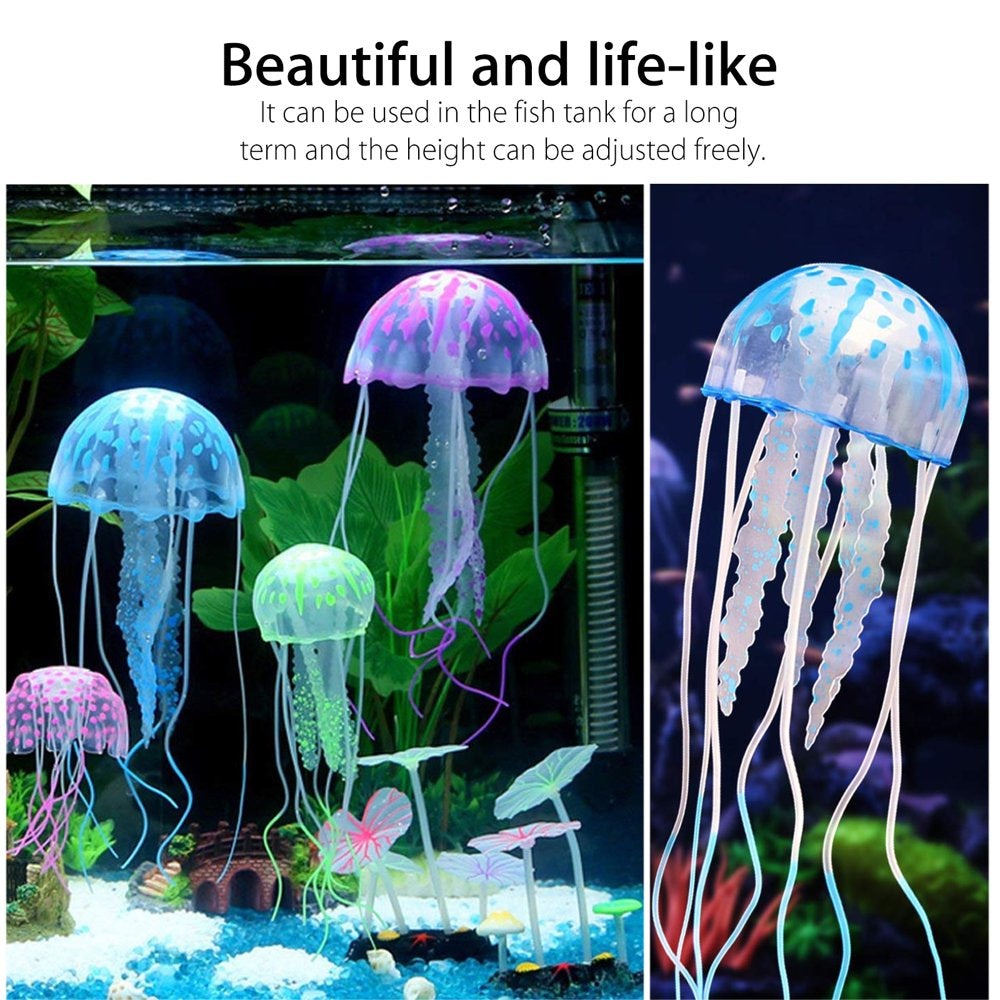 Jellyfish Aquarium Decorations, Eeekit 4Pcs Glowing Effect Artificial Jellyfish Aquarium Decor Fish Tank Silicone Ornament, Instant Suction Cup Installation Animals & Pet Supplies > Pet Supplies > Fish Supplies > Aquarium Decor EEEKit   