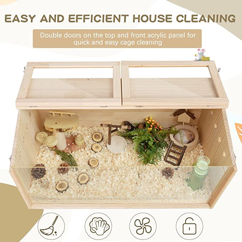 CLEARANCE! Wooden Hamster Cage Mice and Rat Habitat Small Animal Habitat for Rabbits, Guinea Pigs, Chinchillas with Openable Top and Large Acrylic Sheets Animals & Pet Supplies > Pet Supplies > Small Animal Supplies > Small Animal Habitats & Cages IM Lashes   