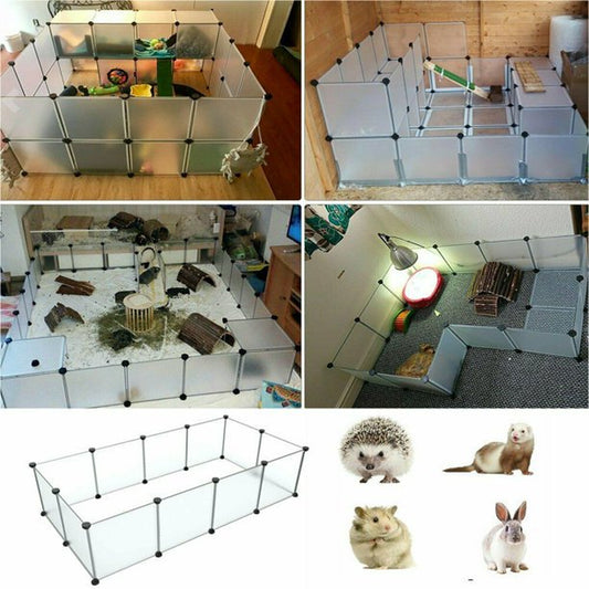 Playpen Plastic, Rabbit Fence Indoor Small Animal Cage Exercise Pen Transparent Playpen for Puppy Guinea Pigs Bunny Chinchilla Gerbils Hedgehogs Rats (20 Panels/Size:14 X 14 Inches ) Animals & Pet Supplies > Pet Supplies > Dog Supplies > Dog Kennels & Runs Geo Bot 20 Panels  