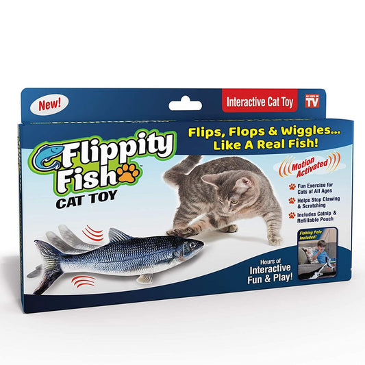 Flippity Fish Cat Toy, Interactive Cat Toy, Flips, Flops & Wiggles like a Real Fish, Motion Activated, Cat Fun, Exercise for Cats, Includes Catnip, Helps Stop Clawing & Scratching, Animal Toys Animals & Pet Supplies > Pet Supplies > Cat Supplies > Cat Toys As Seen on TV   