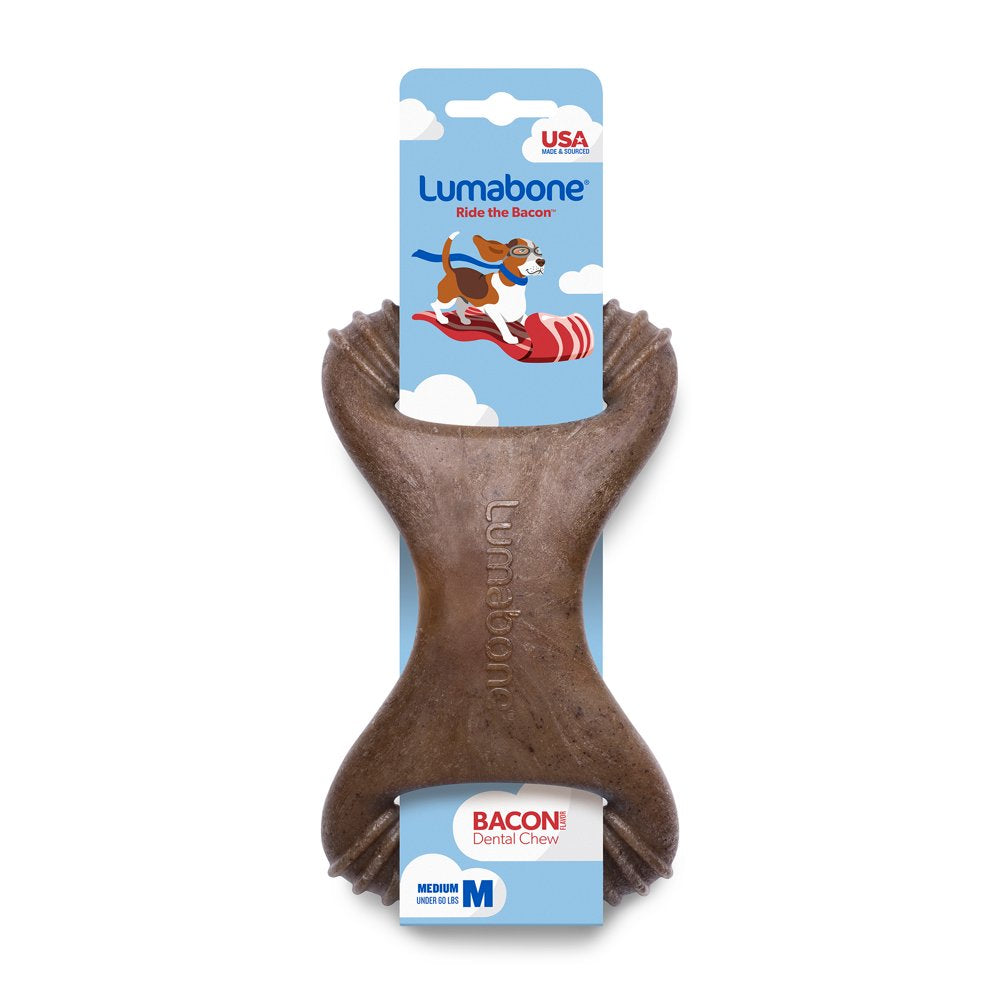 Lumabone Real Bacon Durable Dental Dog Chew Toy, Medium