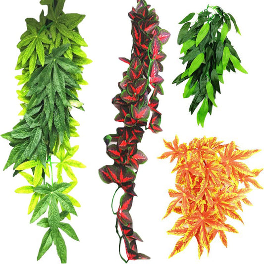 Popvcly 4 Pieces Reptile Silk Plant Leaves with Suction Cups, 12In Andwater Licking Leaves Terrarium Habitat Aquarium Amphibian Accessories