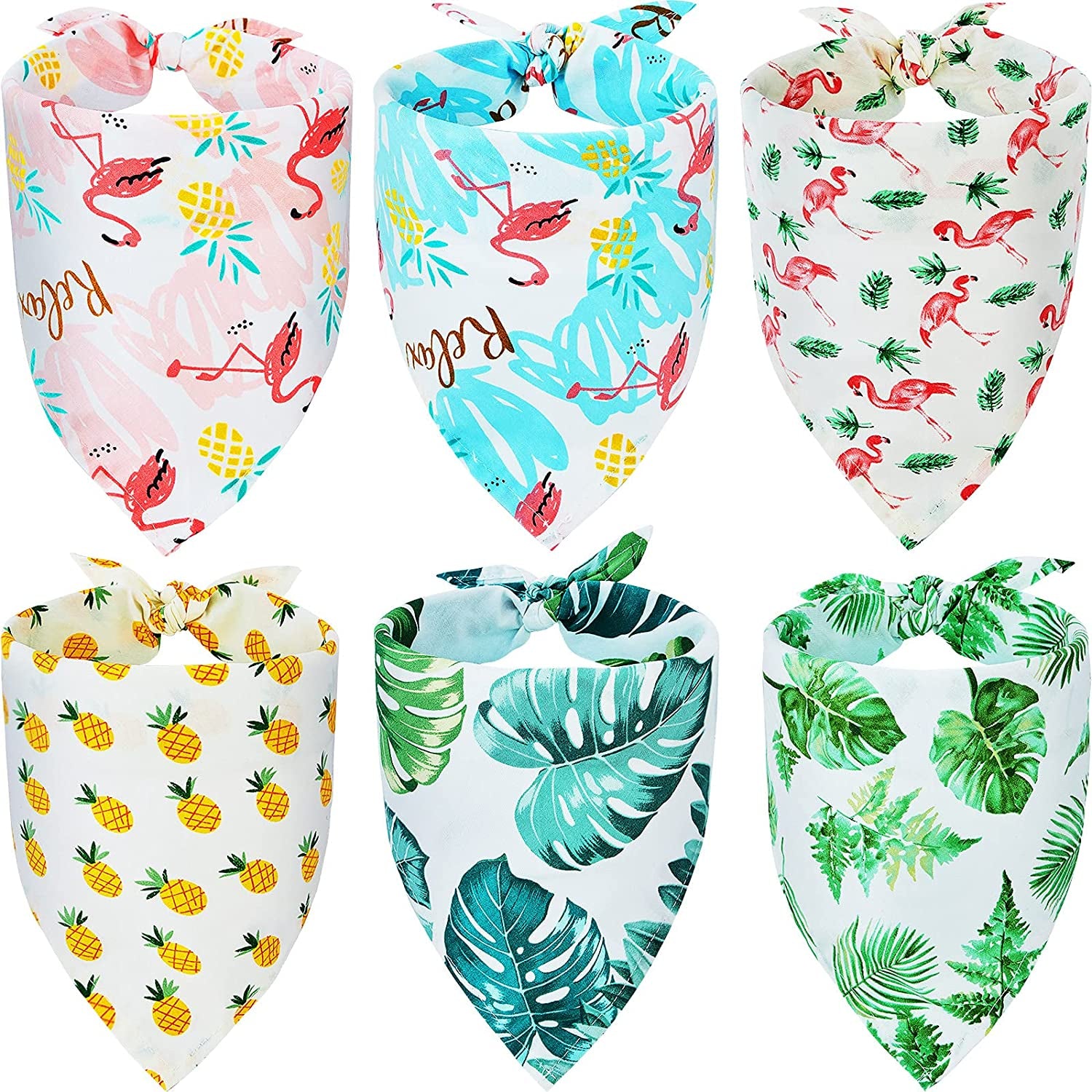 6 Pieces Summer Triangle Dog Bandana Hawaii Dog Bandana Flamingo Triangle Pet Bibs Reversible Dog Scarf Adjustable Washable Pet Kerchief Animals & Pet Supplies > Pet Supplies > Dog Supplies > Dog Apparel Frienda L  