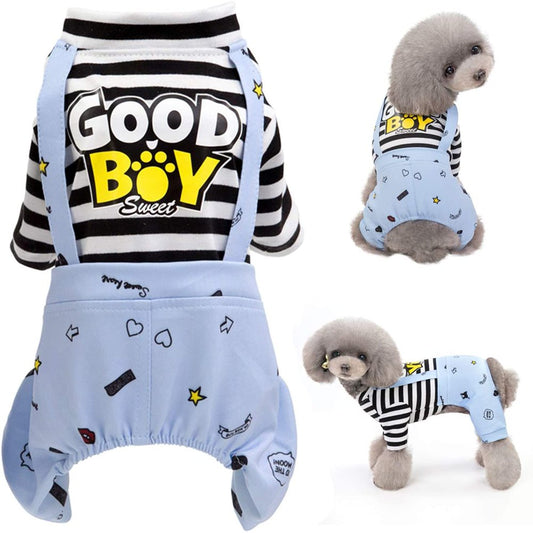 Dog Jumpsuit, Striped Puppy Pajamas, Cute Doggie Kitten Onesies Pjs Jumpers, Soft Cotton Shirt, 4 Legs Apparel Pet Clothes Outfits for Small Medium Large Dogs Cats Kitty Boy Girl Animals & Pet Supplies > Pet Supplies > Dog Supplies > Dog Apparel Peralng   