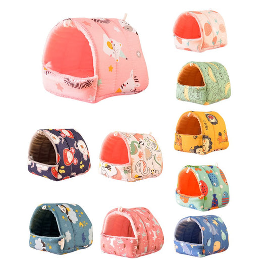 Walbest Guinea Pig Nest Cartoon Pattern Pet Hideout Warm Small Animal Hamster Squirrel Bed House Cage Accessories