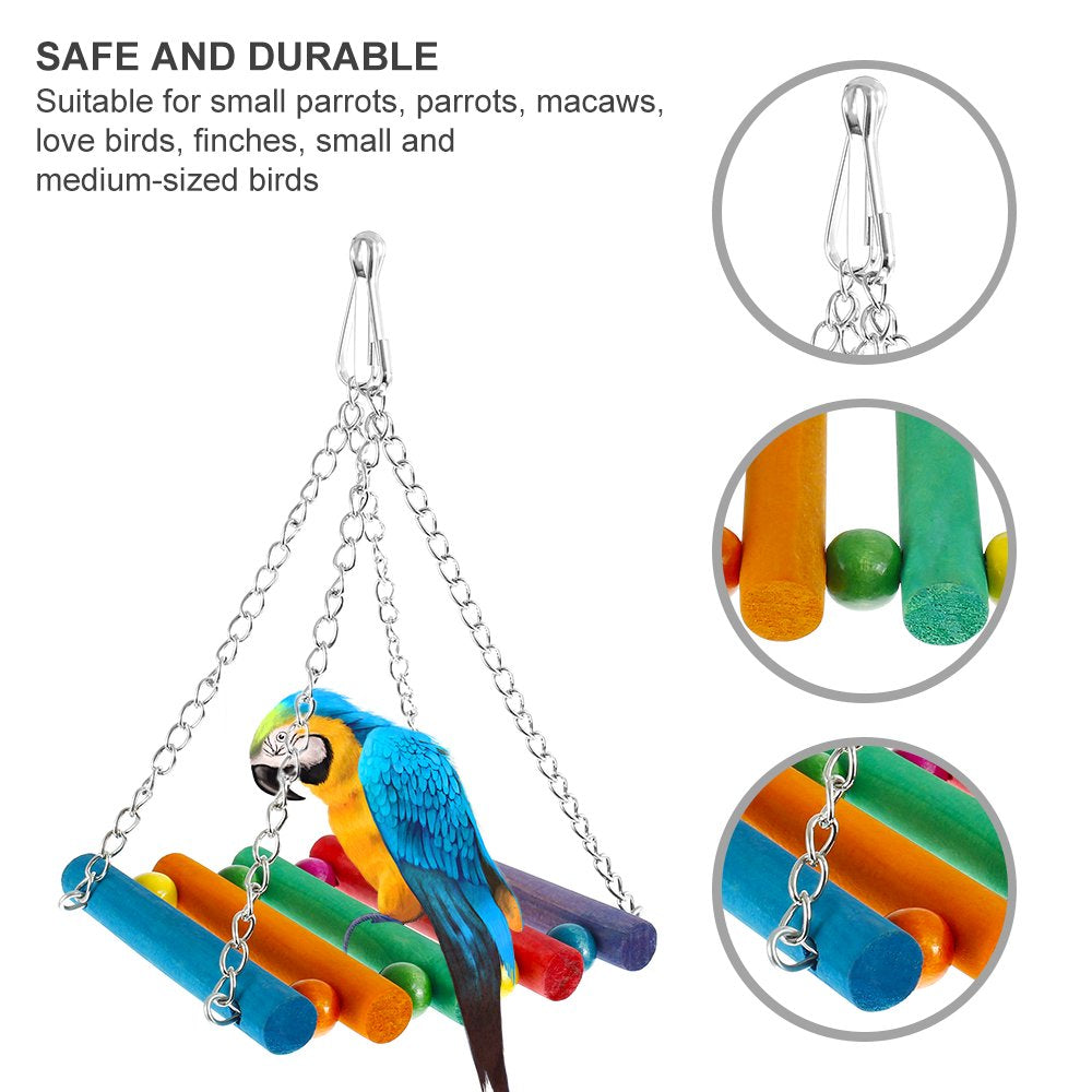 HOTBEST 7 Piece Birds Cage Swing Set, Colorful Pet Bird Cage Hammock Swing Toy Parrot Chewing Swing Hanging Perch with Bell for Parakeets, Macaws, Conures, Budgies, Lovebirds, Mynah, Finches Animals & Pet Supplies > Pet Supplies > Bird Supplies > Bird Toys HOTBEST   