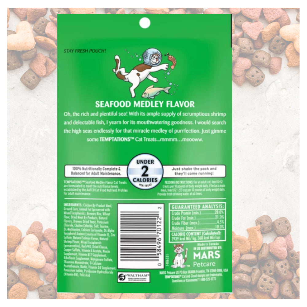 Temptations Seafood Medley Flavor Crunchy and Soft Cat Treats Food Great Snack for Adult Cats, 3 Oz - Pack of 2 Animals & Pet Supplies > Pet Supplies > Cat Supplies > Cat Treats NS   