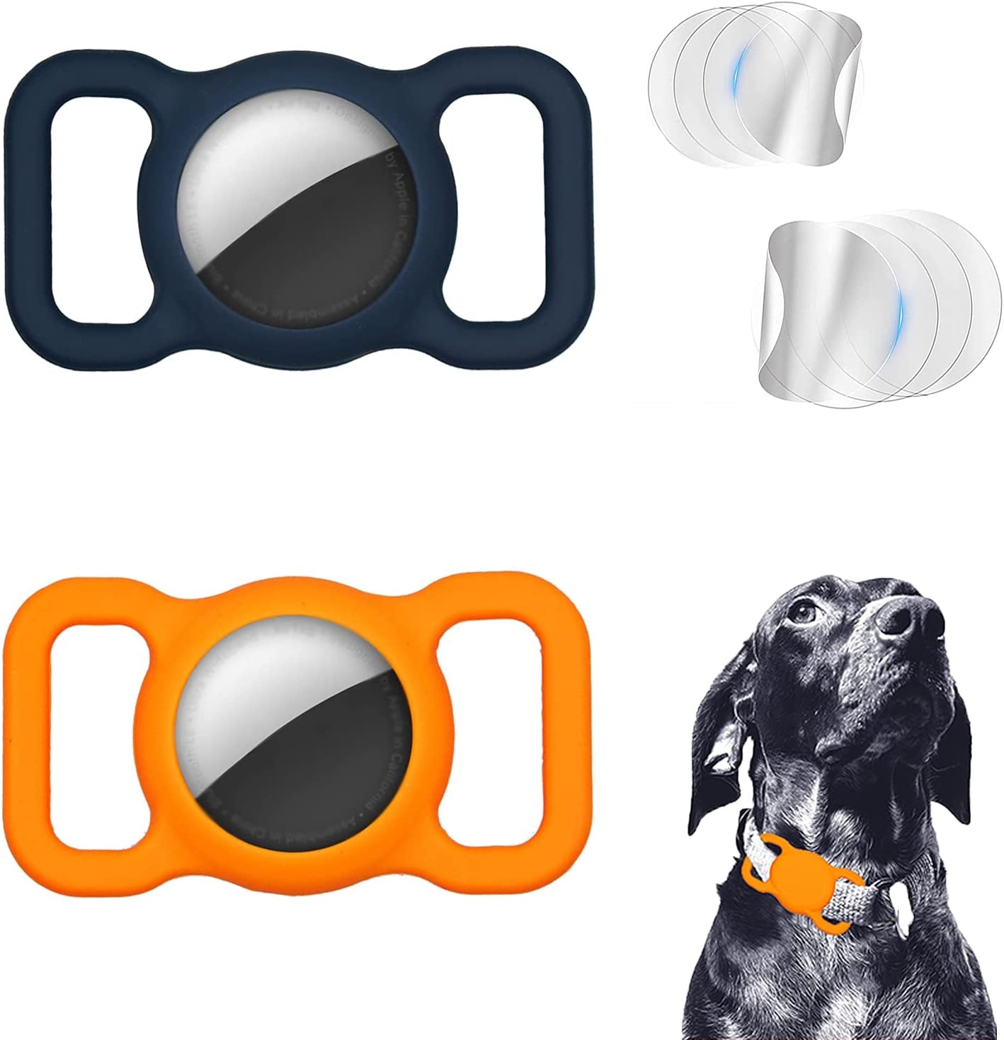 Neotrixqi Airtag Dog Collar Holder, Airtag Holder Accessories for Apple Airtags Tracker with 4 Pack HD Protective Film, Silicone Air Tag Case for Air Tags Pet Collar Loop Necklace Backpack Bag Electronics > GPS Accessories > GPS Cases NeotrixQI Blue+Orange  