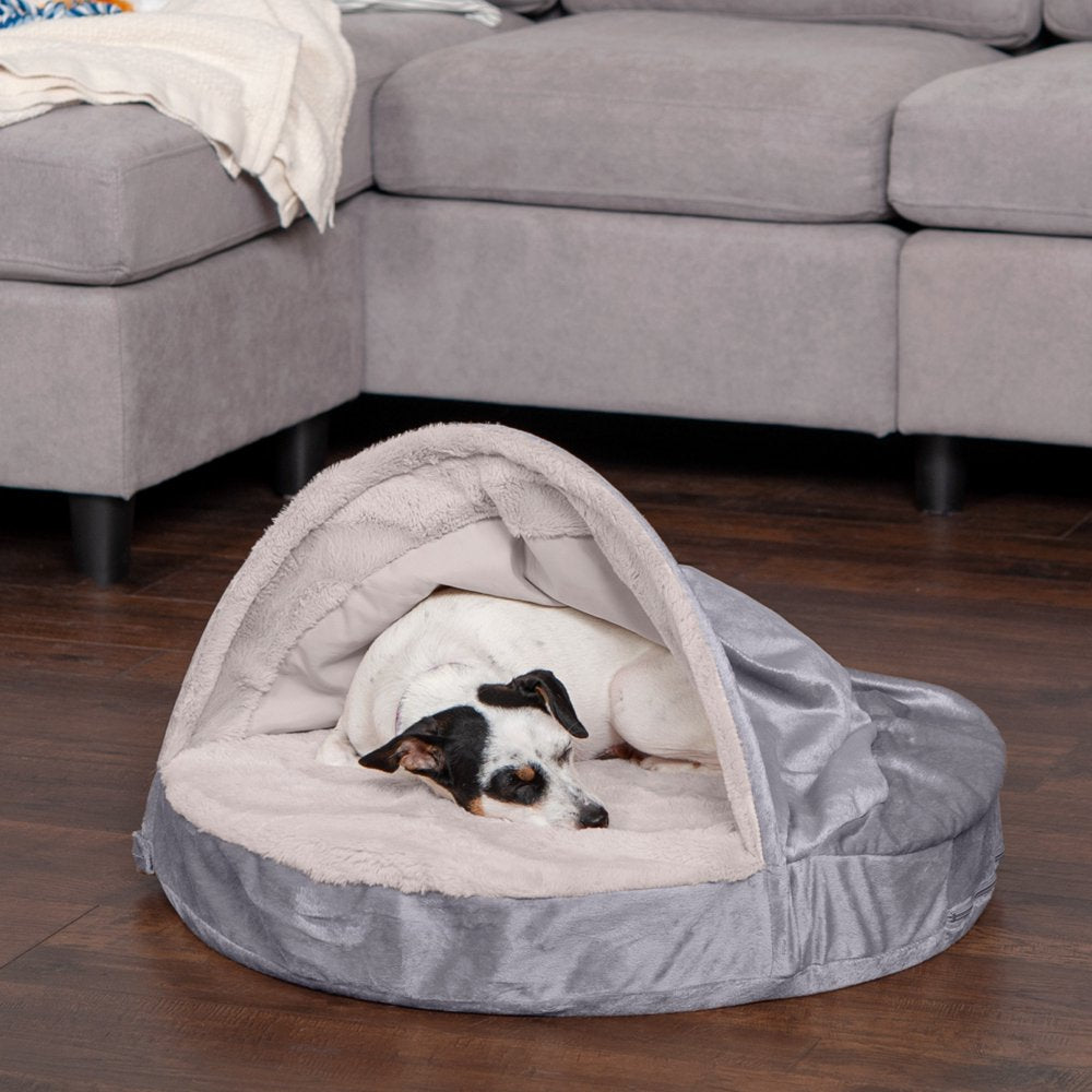 Furhaven Pet Dog Bed | Orthopedic Wave Fur & Velvet Snuggery Burrow Pet Bed for Dogs & Cats, Dark Gray, 26" Base Animals & Pet Supplies > Pet Supplies > Cat Supplies > Cat Beds FurHaven Pet   