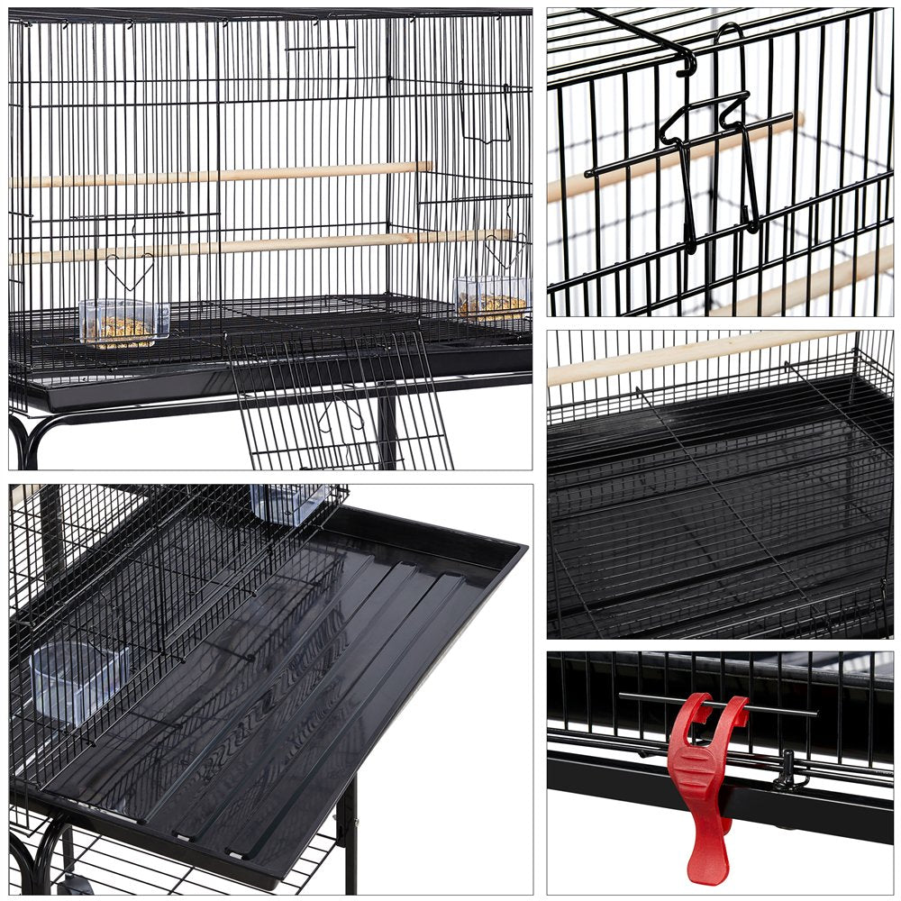 Smilemart 47" Metal Bird Cage with Slide-Out Tray and Rolling Stand, Black Animals & Pet Supplies > Pet Supplies > Bird Supplies > Bird Cages & Stands SmileMart   