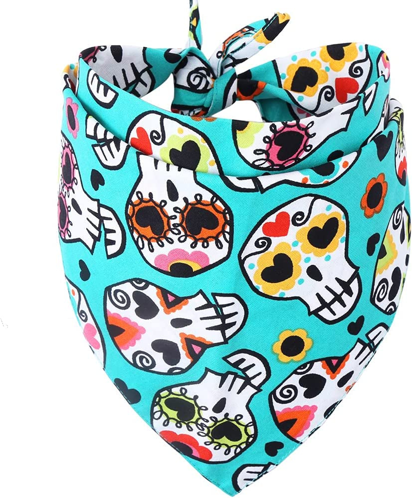 KZHAREEN Halloween Dog Bandana Reversible Triangle Bibs Scarf Accessories for Dogs Cats Pets Small Animals & Pet Supplies > Pet Supplies > Dog Supplies > Dog Apparel KZHAREEN Skull green Large 