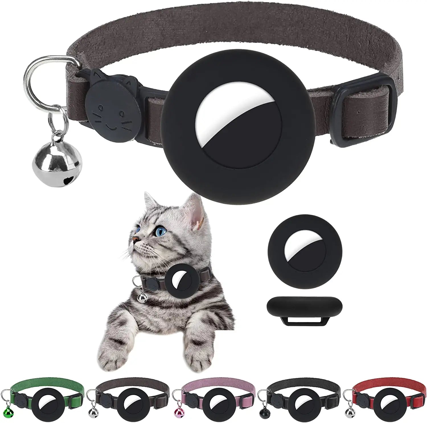 DILLYBUD Airtag Cat Collar Holder 2 Pack Reflective Air Tag Cat Collars Breakaway with Bell, Silicone Waterproof Airtag Case Compatible with Apple Airtag for Small Pets Puppy Kitten Electronics > GPS Accessories > GPS Cases DILLYBUD Brown Leather 