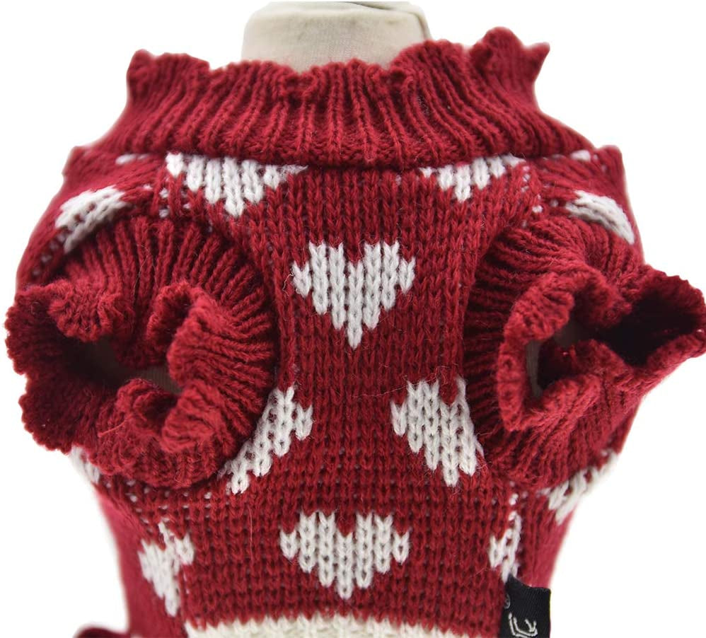 Christmas Small Dog Sweaters Female Girl Red Winter Warm Dog Princess Dress Clothes Dachshund Chihuahua Corgi (S(Bust 13.7Inch), Red Heart) Animals & Pet Supplies > Pet Supplies > Dog Supplies > Dog Apparel MUYAOPET   