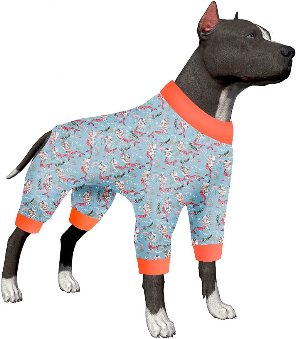 Lovinpet Dogs Outfit, Large Dog Pjs, Lightweight Stretchy Fabric Mermaid Long Twilight Slate Blue Prints Dog Jumpsuit, Sun Protection, Pet Anxiety Relief, Easy Wearing Dog Party Costume XXL Animals & Pet Supplies > Pet Supplies > Dog Supplies > Dog Apparel LovinPet Mermaid Grey XX-Large 