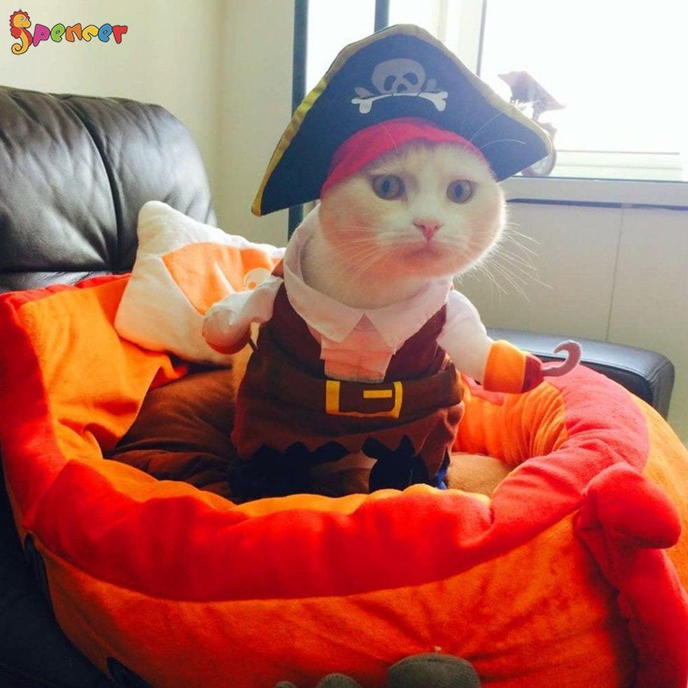 Spencer Funny Pirate Dog Cat Halloween Costume Outfit Pet Clothes Corsair Dressing up Party Apparel Jumpsuit plus Hat for Small Medium Large Dogs Cats "Size XL" Animals & Pet Supplies > Pet Supplies > Cat Supplies > Cat Apparel Spencer   