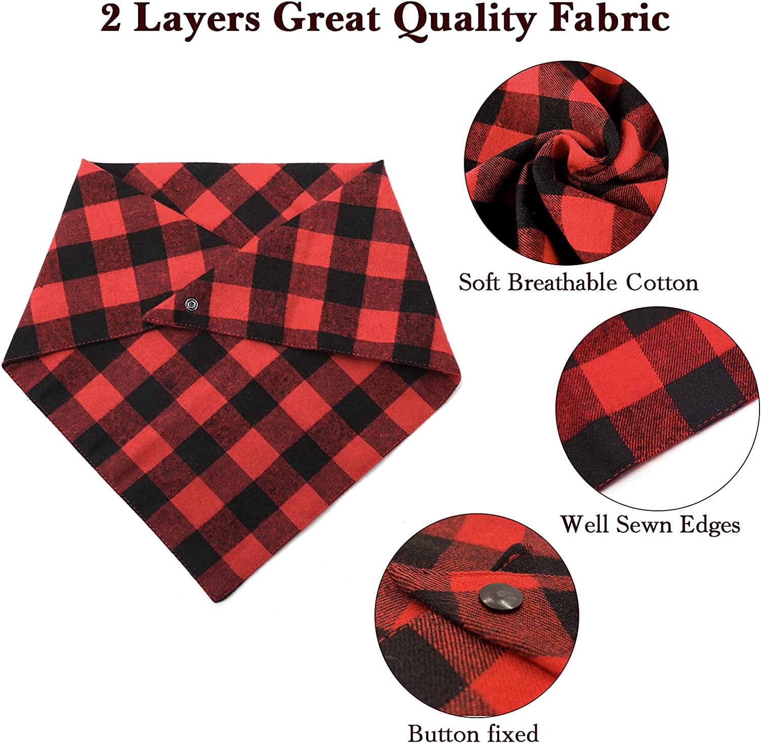 Christmas Plaid Dog Bandana with Button, Birthday Dual Layer Scarf Soft Cotton Triangle Bib Girls and Boys Kerchief Adjustable Accessories for Small Medium Large Extra Large Dog Puppy Pet Cat Animals & Pet Supplies > Pet Supplies > Dog Supplies > Dog Apparel C.C Xavier   