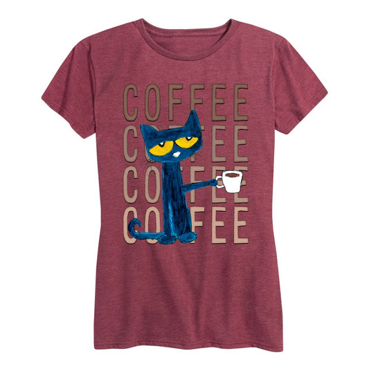 Pete the Cat - Pete with Coffee Adult - Women'S Short Sleeve Graphic T-Shirt Animals & Pet Supplies > Pet Supplies > Cat Supplies > Cat Apparel Air Waves Regular X - Large 