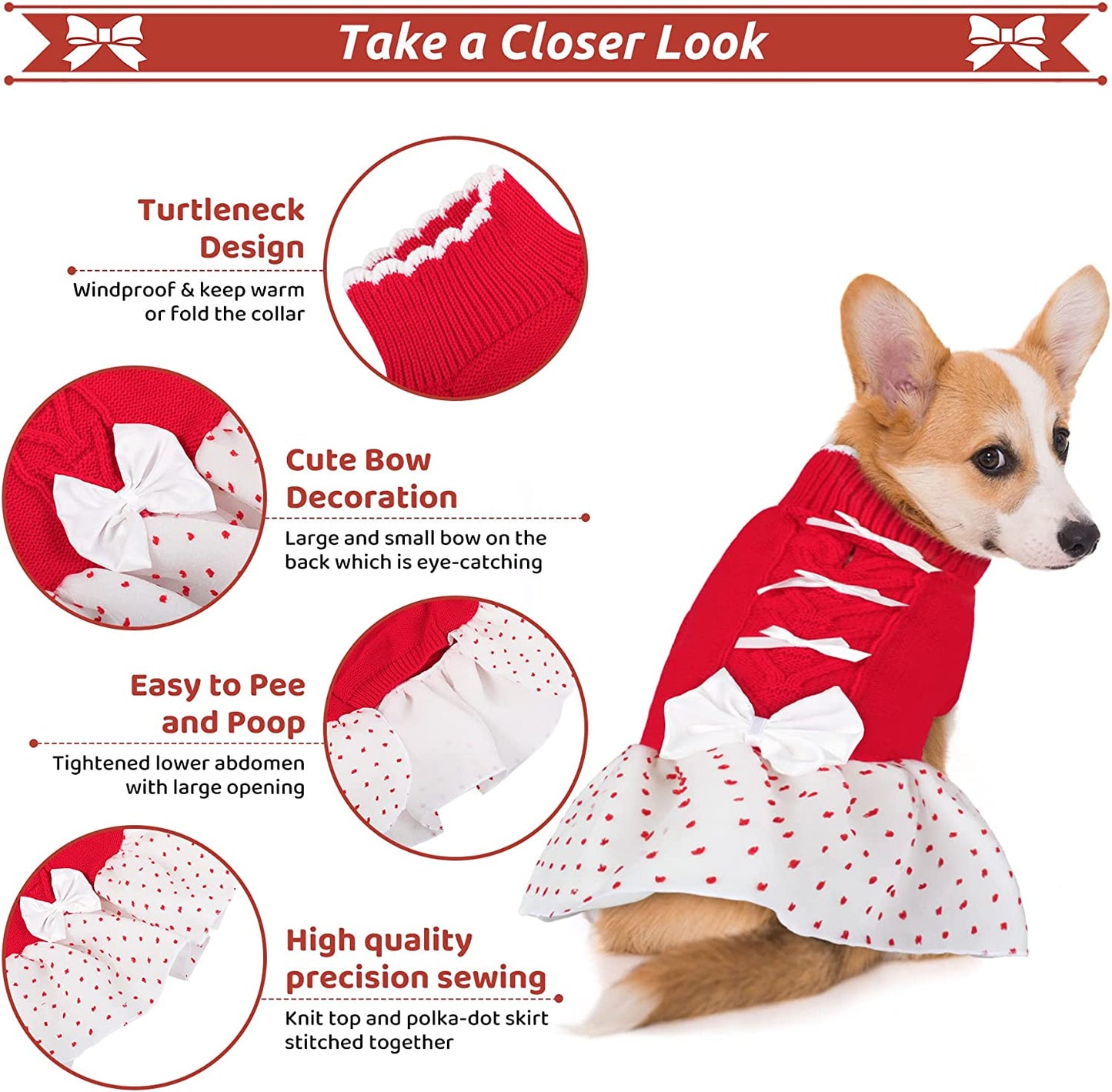 MIGOHI Dog Christmas Sweater Dress, Small Dog Winter Sweaters Puppy Coats with Leash Hole, Turtleneck Dog Pullover Valentine'S Day Knitwear Pet Fall Vest with Heart Pattern for Small Medium Dogs Animals & Pet Supplies > Pet Supplies > Dog Supplies > Dog Apparel MIGOHI   