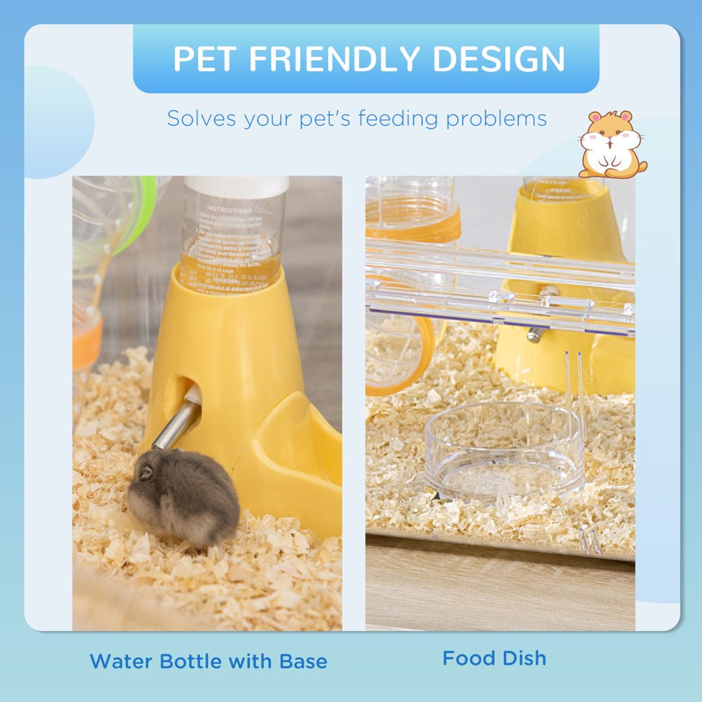 Pawhut Hamster Cage, 2-Level Small Animal Habitat with Accessories Tube Tunnels, Exercise Wheel, Water Bottle, Food Dish, Hut, 22" X 15" X 12.5", Clear Animals & Pet Supplies > Pet Supplies > Small Animal Supplies > Small Animal Habitats & Cages Aosom LLC   