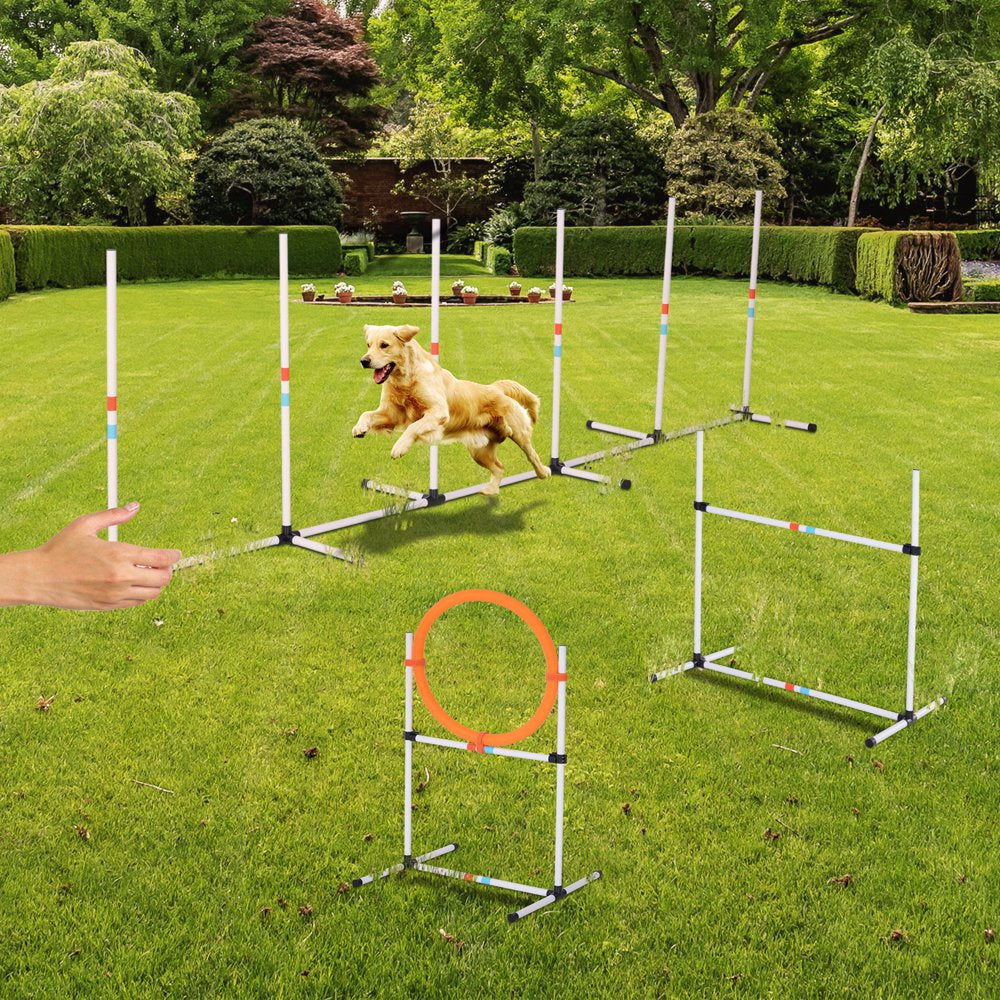 Mixfeer Portable Pet Pet Training Set Dog Obstacle Exercise Adjustable Jump Ring High Jumper W/ Carry Bag