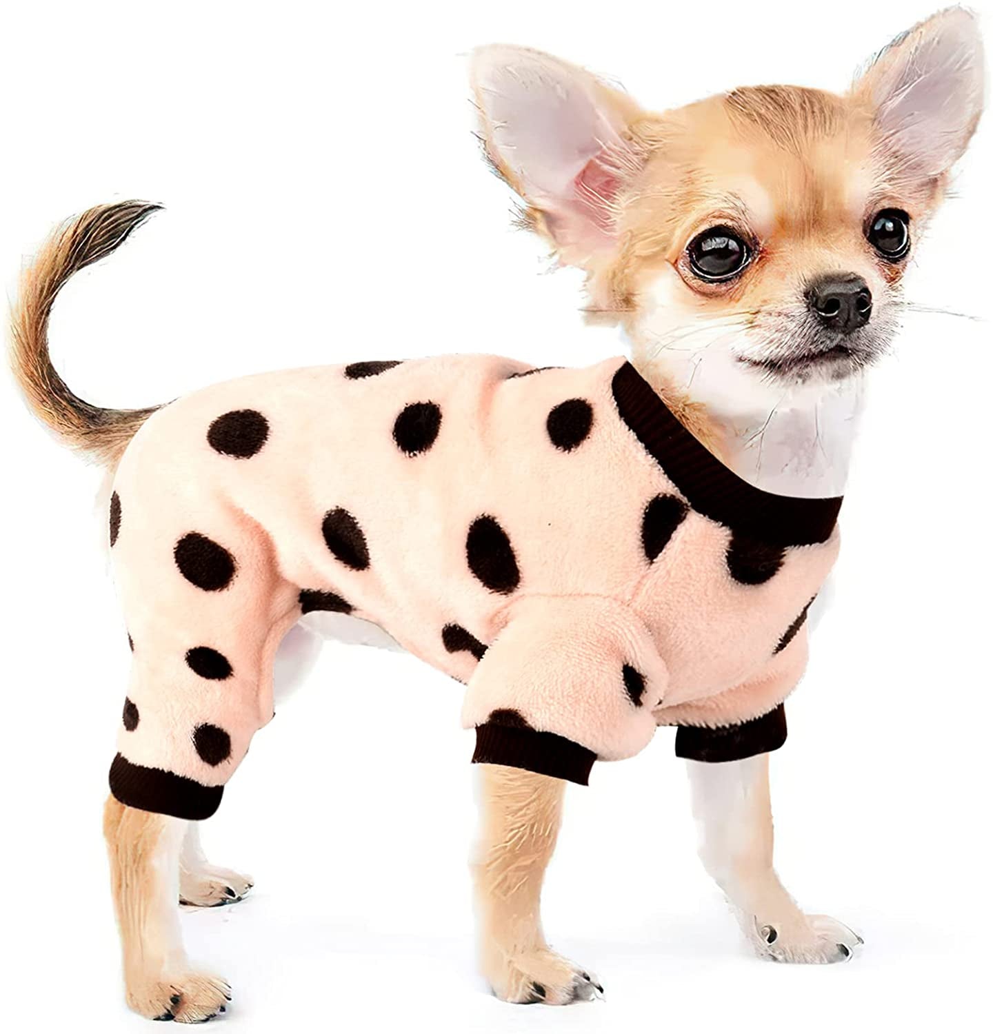 Chihuahua Pajamas for Dogs Small Puppy Pjs Fleece Winter Warm Dog Jumpsuit Cute Pet Clothes Tiny Dog Sweater Clothing Yorkie Teacup Outfits (X-Small) Animals & Pet Supplies > Pet Supplies > Dog Supplies > Dog Apparel Sebaoyu Polka dot pink Medium/(4.4-6.6 lb) 