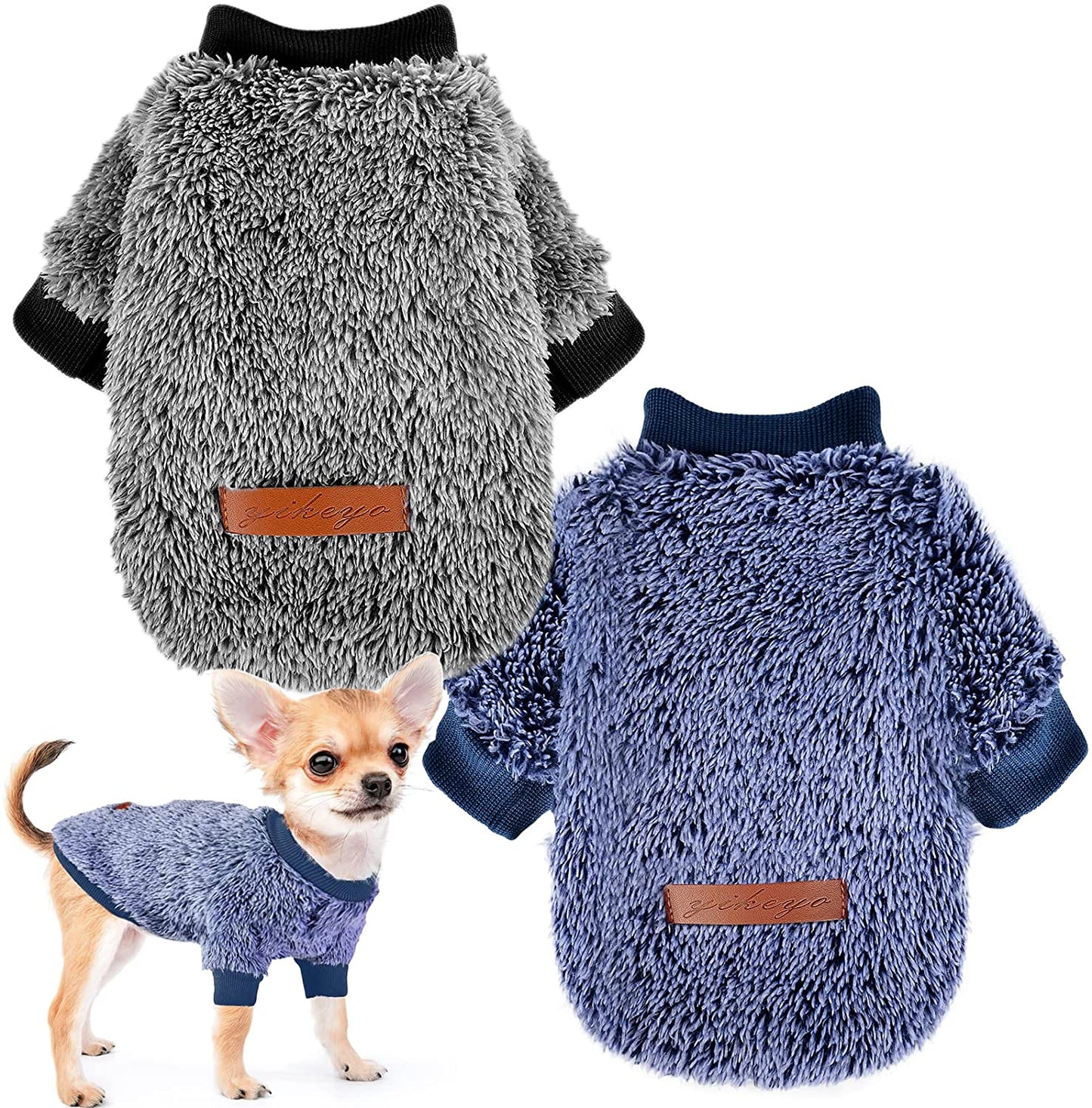 2 Pieces Valentine'S Day Dog Sweater, Chihuahua Sweater Fleece Clothes, XS Dog Clothes Winter Warm Puppy Sweaters Boys Girls Tiny Dog Outfits for Teacup Yorkie (X-Small) Animals & Pet Supplies > Pet Supplies > Dog Supplies > Dog Apparel Sebaoyu blue,grey Large 