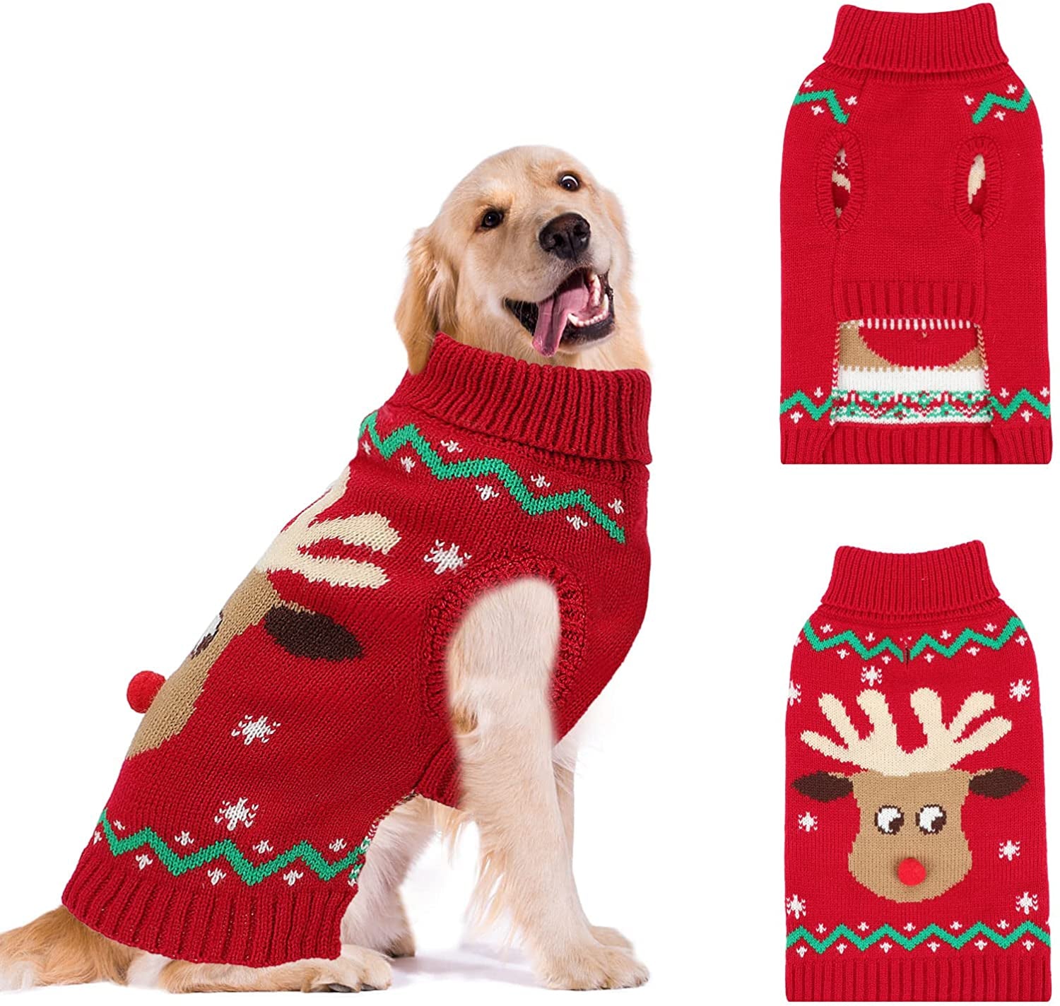 YUEPET Christmas Dog Sweaters Pullover, Reindeer Snowflake Christmas Dog Outfits with Leash Hole, Classic Turtleneck Dog Clothes for Medium Dogs(Sm) Animals & Pet Supplies > Pet Supplies > Dog Supplies > Dog Apparel YUEPET L(Neck 18"; Chest 28.6")  