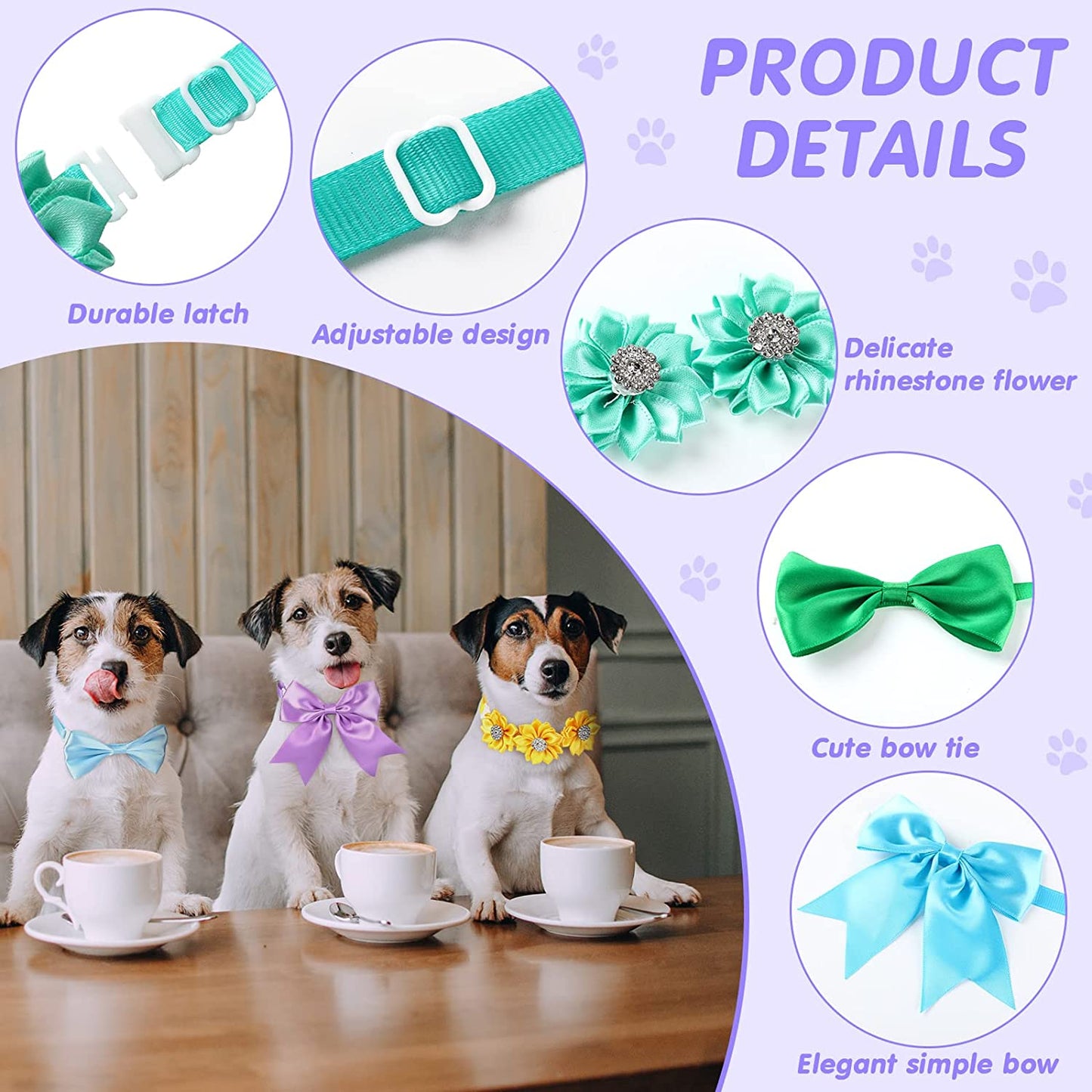 60 Pieces Dog Bow Ties for Dogs with Adjustable Collar Cats Bow Ties Ties Dog Bowtie Grooming Neck Puppy Pet Supplies Collars for Small Medium Pet Dogs Puppy Cats Wedding Birthday Gift Party Animals & Pet Supplies > Pet Supplies > Dog Supplies > Dog Apparel Jexine   