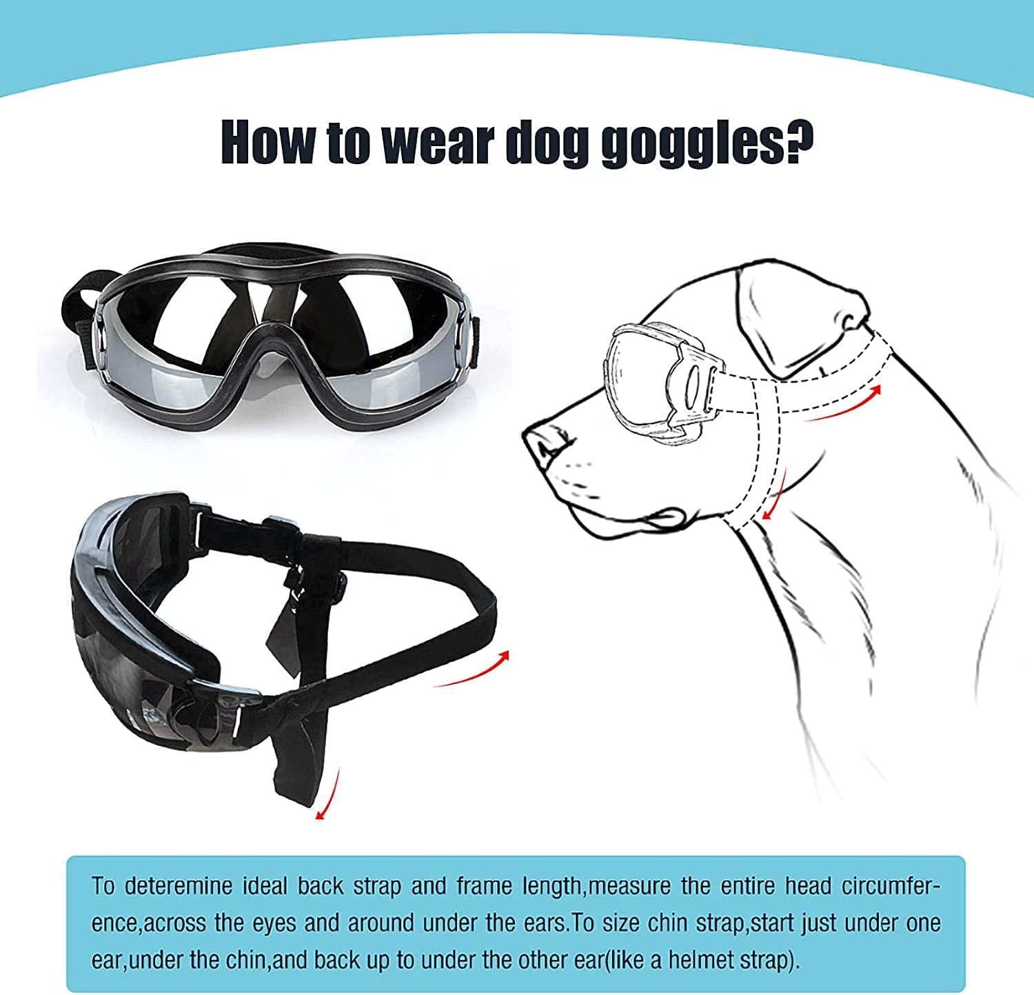 CHROM Dog Goggles - Large Dog Eye Protection Doggles Windproof Sunglasses for Medium Large Dog (Black-Silver) Animals & Pet Supplies > Pet Supplies > Dog Supplies > Dog Apparel CHROM   