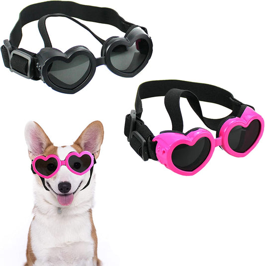 Small Dog Sunglasses, Heart Shape Dog Goggles, Eye Wear Protection With Adjustable Strap for Dogs about over 15 Lbs Black + Pink Animals & Pet Supplies > Pet Supplies > Dog Supplies > Dog Apparel RTUDOPUYT   