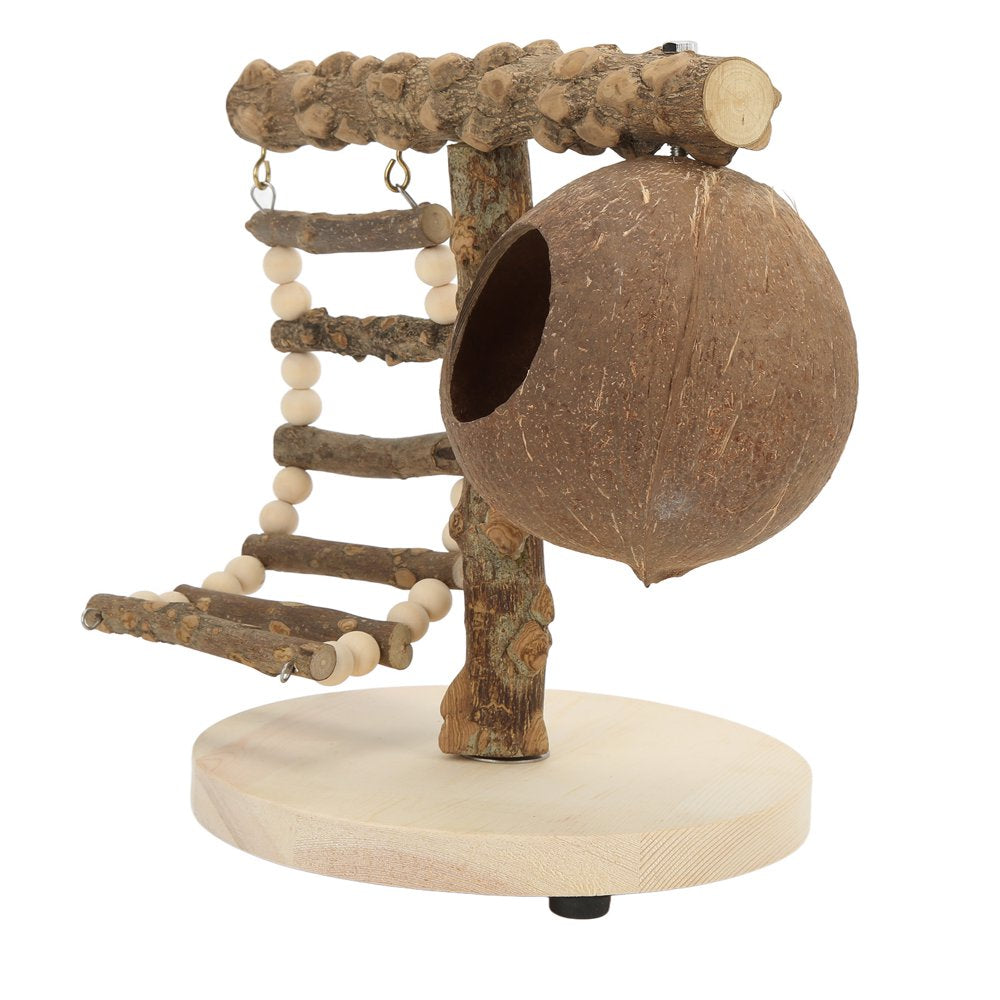 Fyydes Birds Cage Toy,Tabletop T Birds Perch,Bird T Play Stand Natural Tabletop T Birds Perch Cage Toy with Base Climbing Ladder and Coconut Shell Animals & Pet Supplies > Pet Supplies > Bird Supplies > Bird Cages & Stands Fyydes   