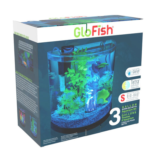 Glofish Half-Moon Bubbling Aquarium Kit 3 Gallons, with Blue LED Bubbler