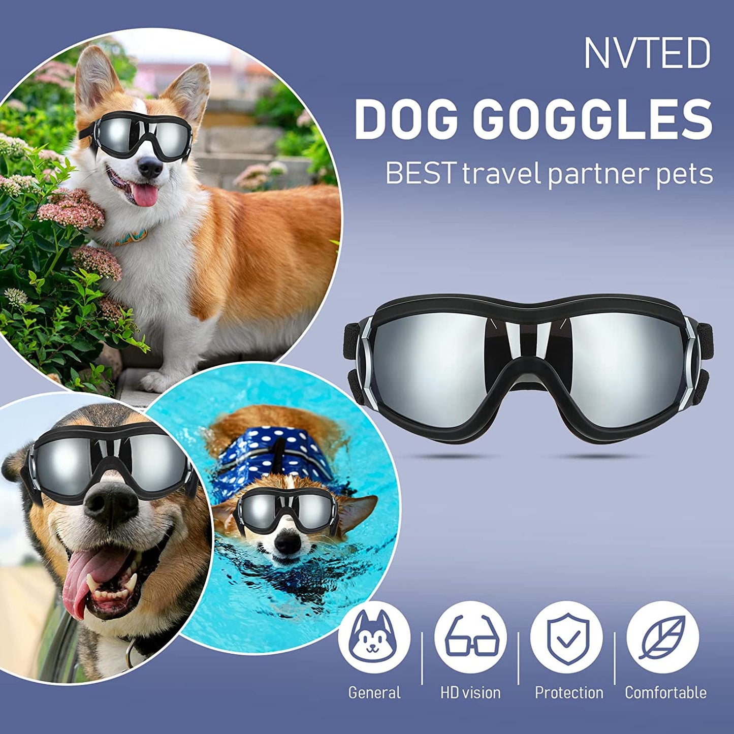 4 Pcs Dog Goggles Dog Sunglasses UV Protection Dog Glasses Windproof anti Fog Dust Dog Snow Goggles Pet Goggles with Adjustable Strap for Medium to Large Dogs Outdoor Travel Skiing, Black Animals & Pet Supplies > Pet Supplies > Dog Supplies > Dog Apparel Kingdder   