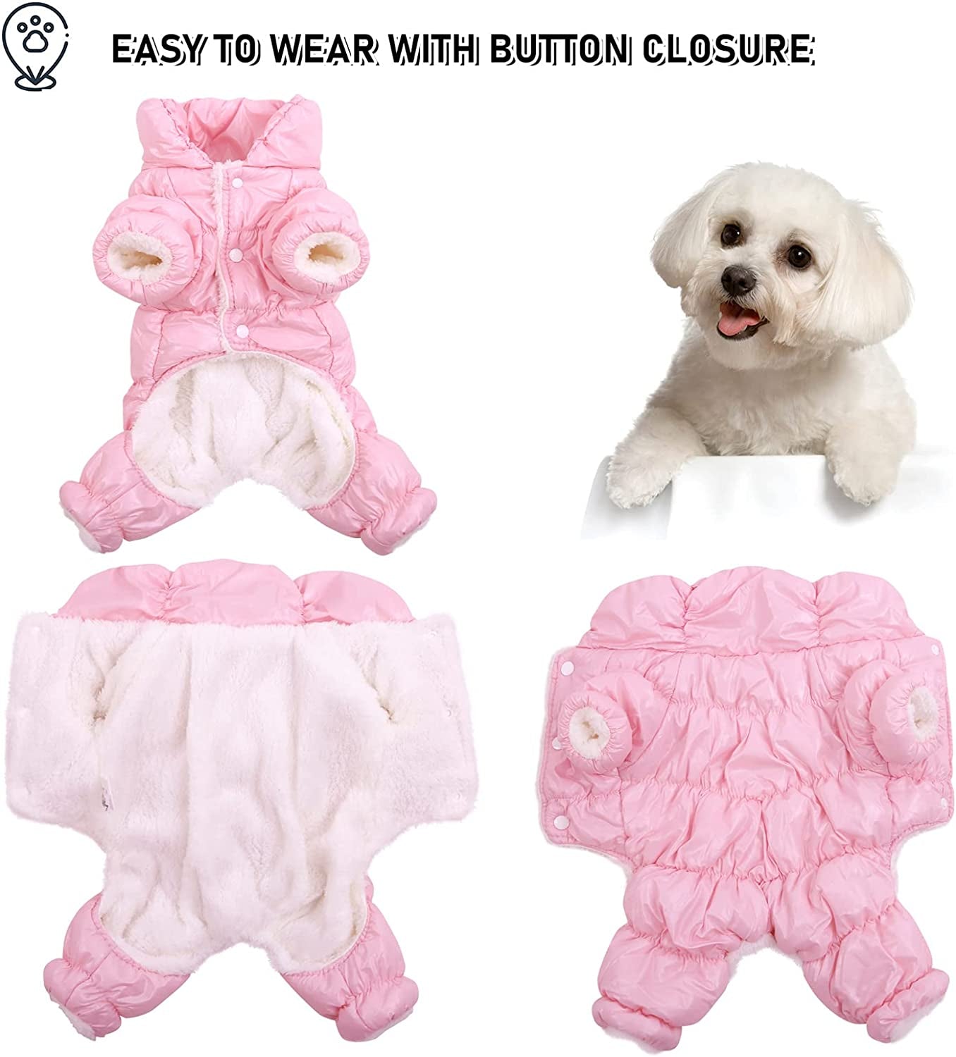 AOFITEE Dog Coat, Waterproof Dog Jacket for Winter, Fullbody Dog Coats Snowsuit, Windproof Puppy down Jacket Puffer Coat, Fleece Winter Vest for Dogs, Cold Weather Dog Coats for Small Dogs, Pink, L Animals & Pet Supplies > Pet Supplies > Dog Supplies > Dog Apparel AOFITEE   