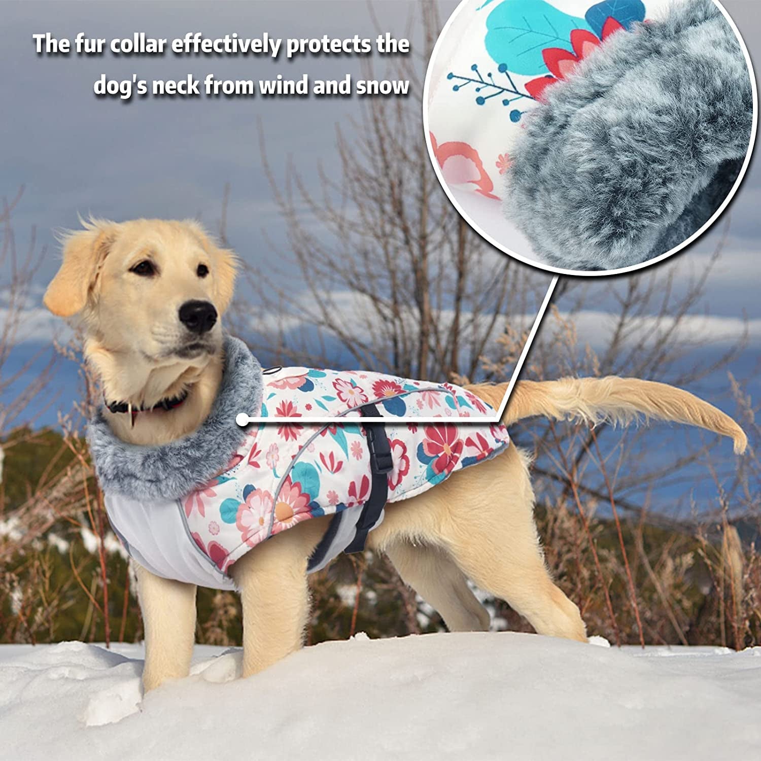 FUAMEY Dog Cold Weather Jacket,Dog Winter Coat with Fur Collar Pet Windproof Warm Vest Doggie Reflective Apparel Small Medium Large Paded Dog Clothes with Leash Hole Thick Dog Fleece Outdoor Coats Animals & Pet Supplies > Pet Supplies > Dog Supplies > Dog Apparel FUAMEY   