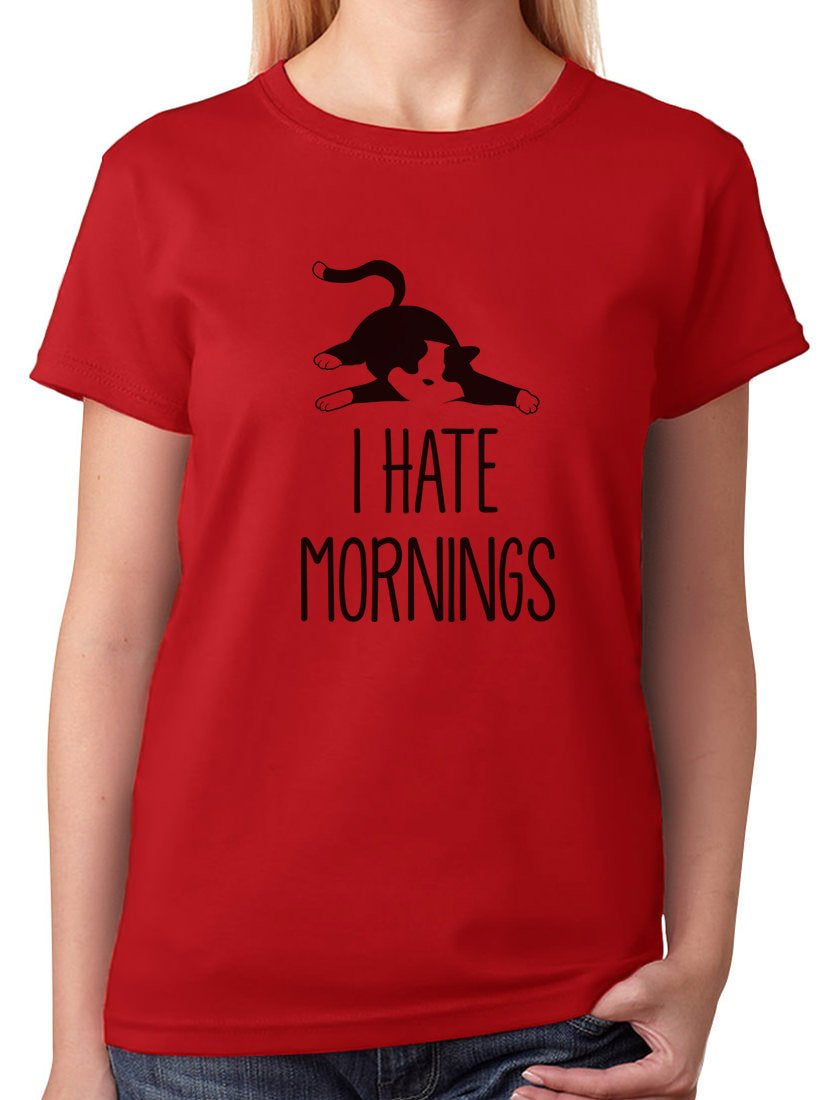 Tstars Womens Cat Lovers Shirt Cute Cat Cute Cat Shirt for Teen Girls and Women I Hate Mornings Lazy Funny Humor Pet Animal Lovers Shirt Gift Cat Clothing Gifts for Her Graphic Tee Animals & Pet Supplies > Pet Supplies > Cat Supplies > Cat Apparel Tstars Red S 