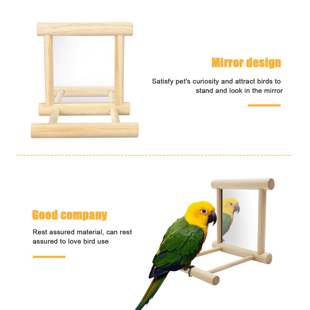 Bird Toy Swing Mirror, Eeekit Parrot Cage Toy Perch Wooden Hanging Play Cage Accessories with Mirror for Birds Greys Parakeet Cockatoo Cockatiel Conure Lovebird Canaries Grey Macaw African Parrot Animals & Pet Supplies > Pet Supplies > Bird Supplies > Bird Cage Accessories EEEKit   