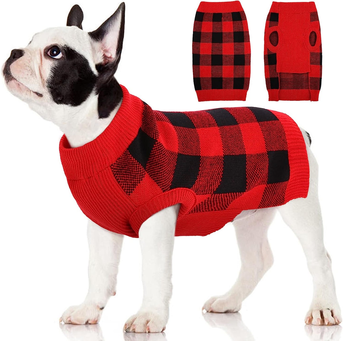 Kuoser Dog Sweater Pullover Knitwear, Dog Christmas Sweaters Classic Plaid Cable Knitted Wear, Dog Turtleneck Puppy Cold Weather Clothes for Small Medium Dogs Animals & Pet Supplies > Pet Supplies > Dog Supplies > Dog Apparel Kuoser Red X-Large (Pack of 1) 