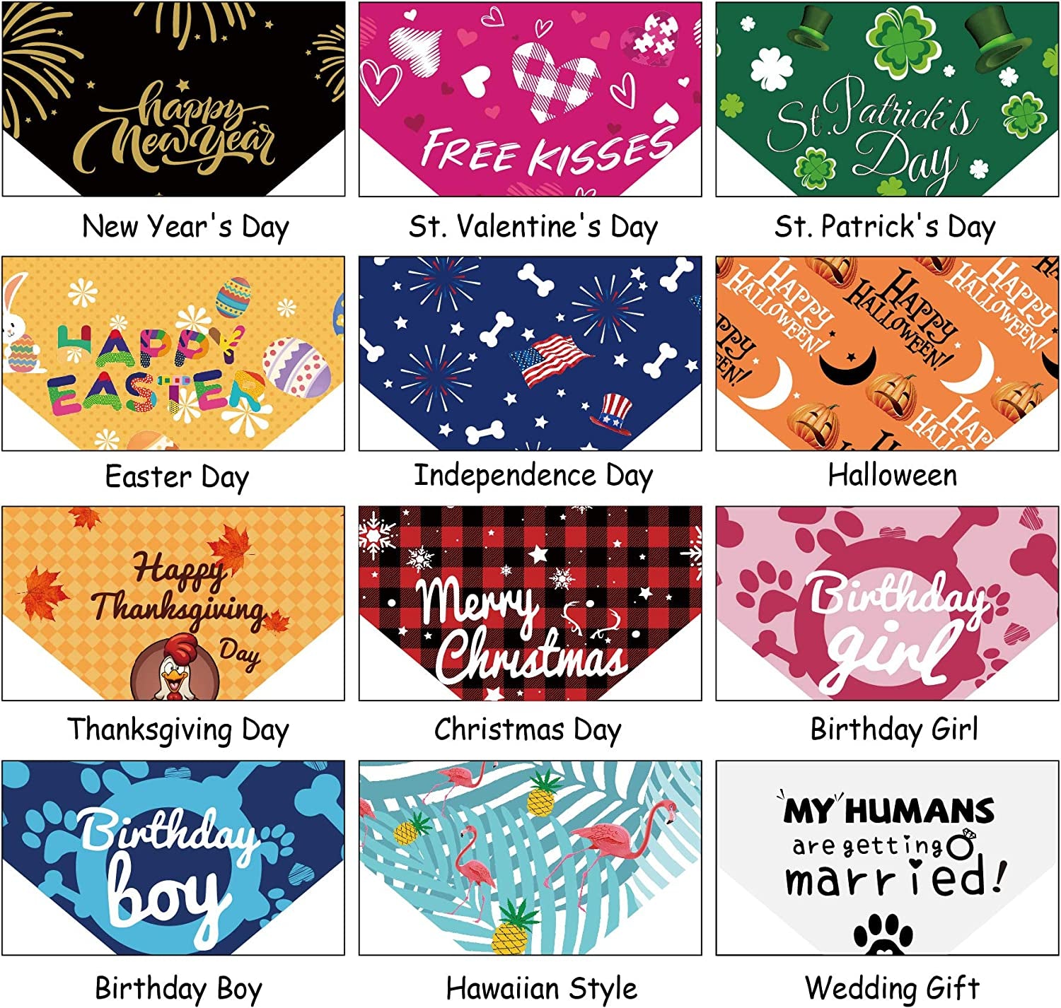 Yespet Dog 12 Pieces Holidays Pet Halloween Thanksgiving Bandanas for Medium Large Dogs Christmas Valentine'S Day Wedding Summer Pets Birthday Bandana Easter Independence St. Patrick'S Day Scarf Animals & Pet Supplies > Pet Supplies > Dog Supplies > Dog Apparel Yespet   